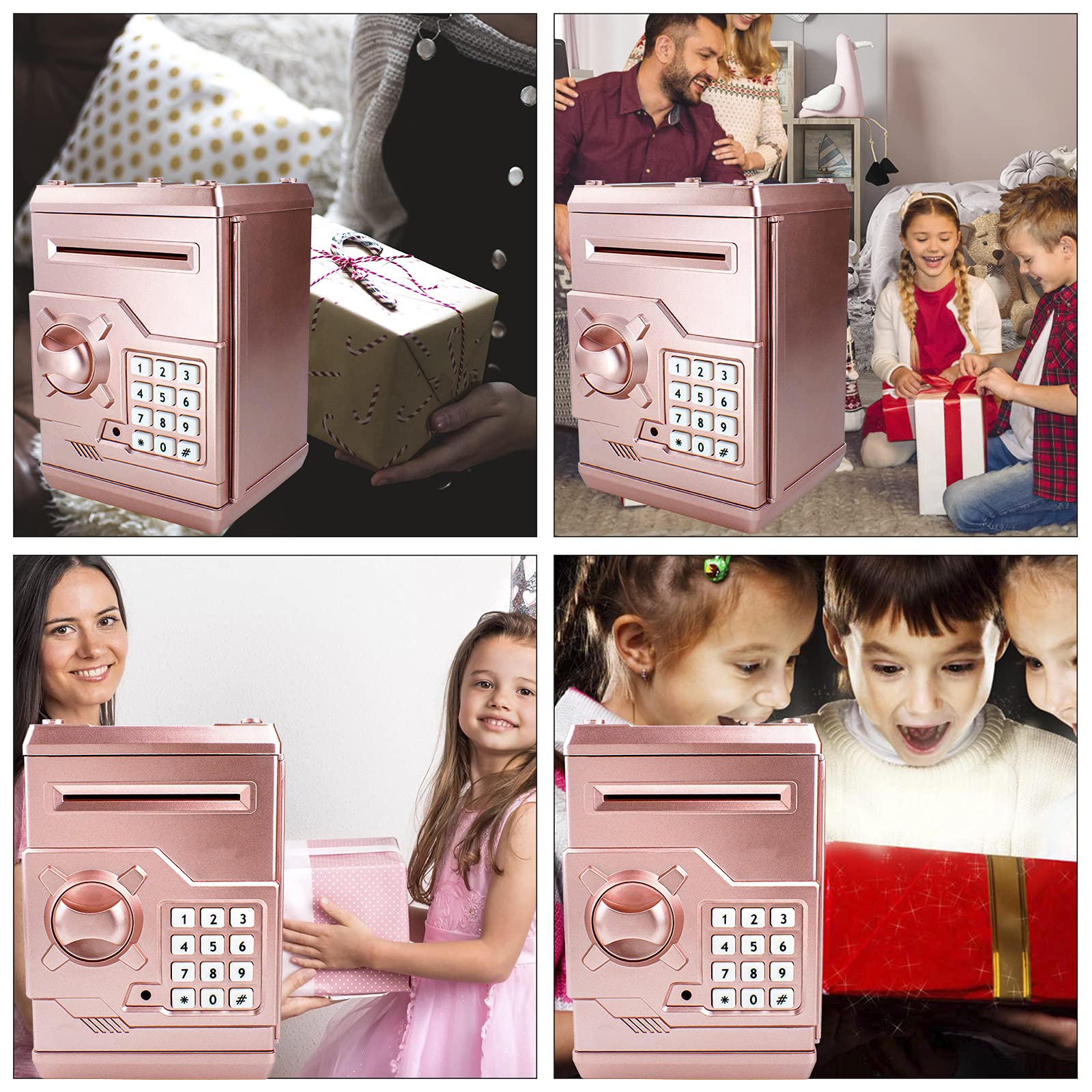 Cargooy Mini ATM Piggy Bank ATM Machine Best Gift for Kids,Electronic Code Piggy Bank Money Counter Safe Box Coin Bank for Boys Girls Password Lock Case (Rose Gold)