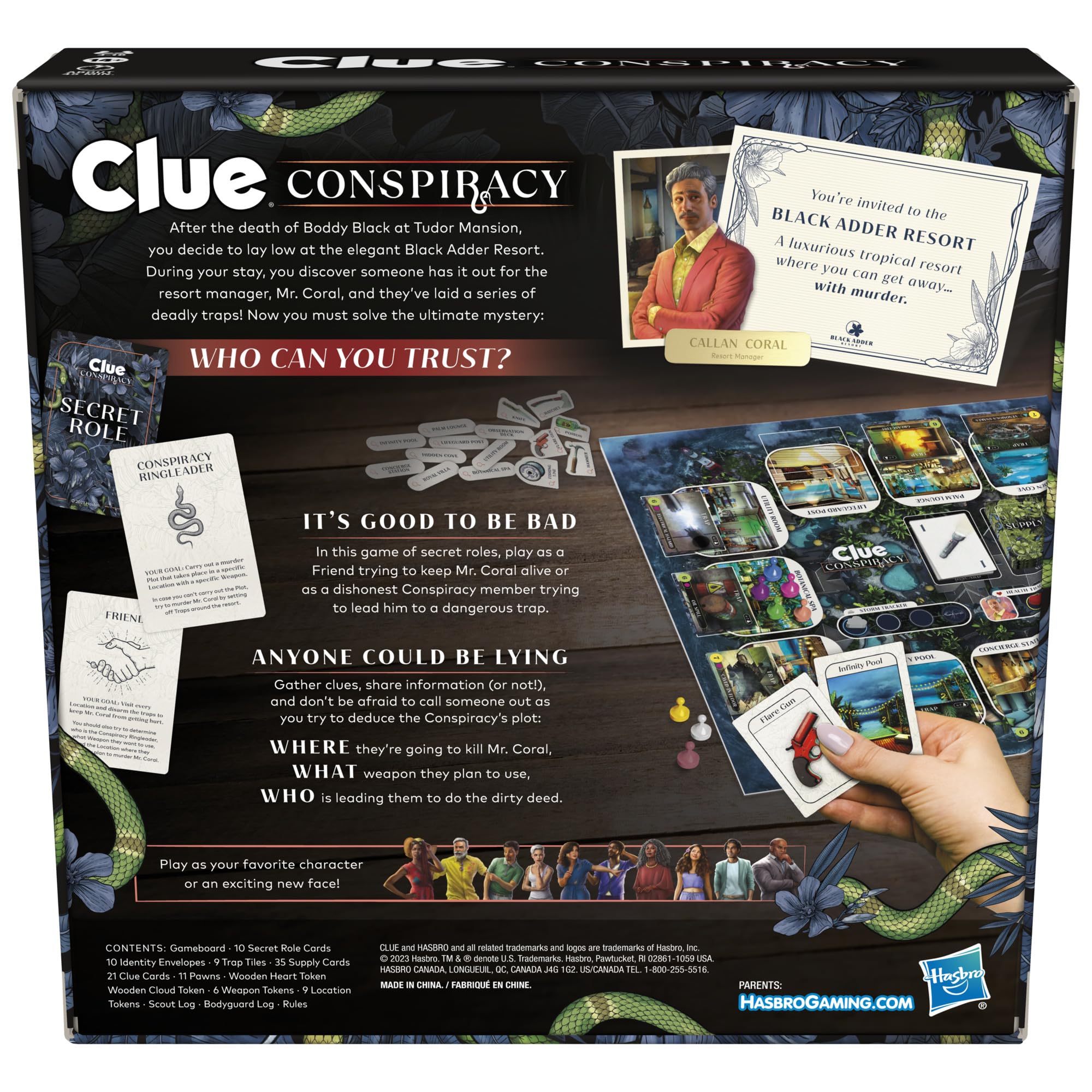 Clue Conspiracy Board Game for Adults and Teens, Secret Role Strategy Games, Ages 14+, 4-10 Players, 45 Minutes, Mystery & Party Games