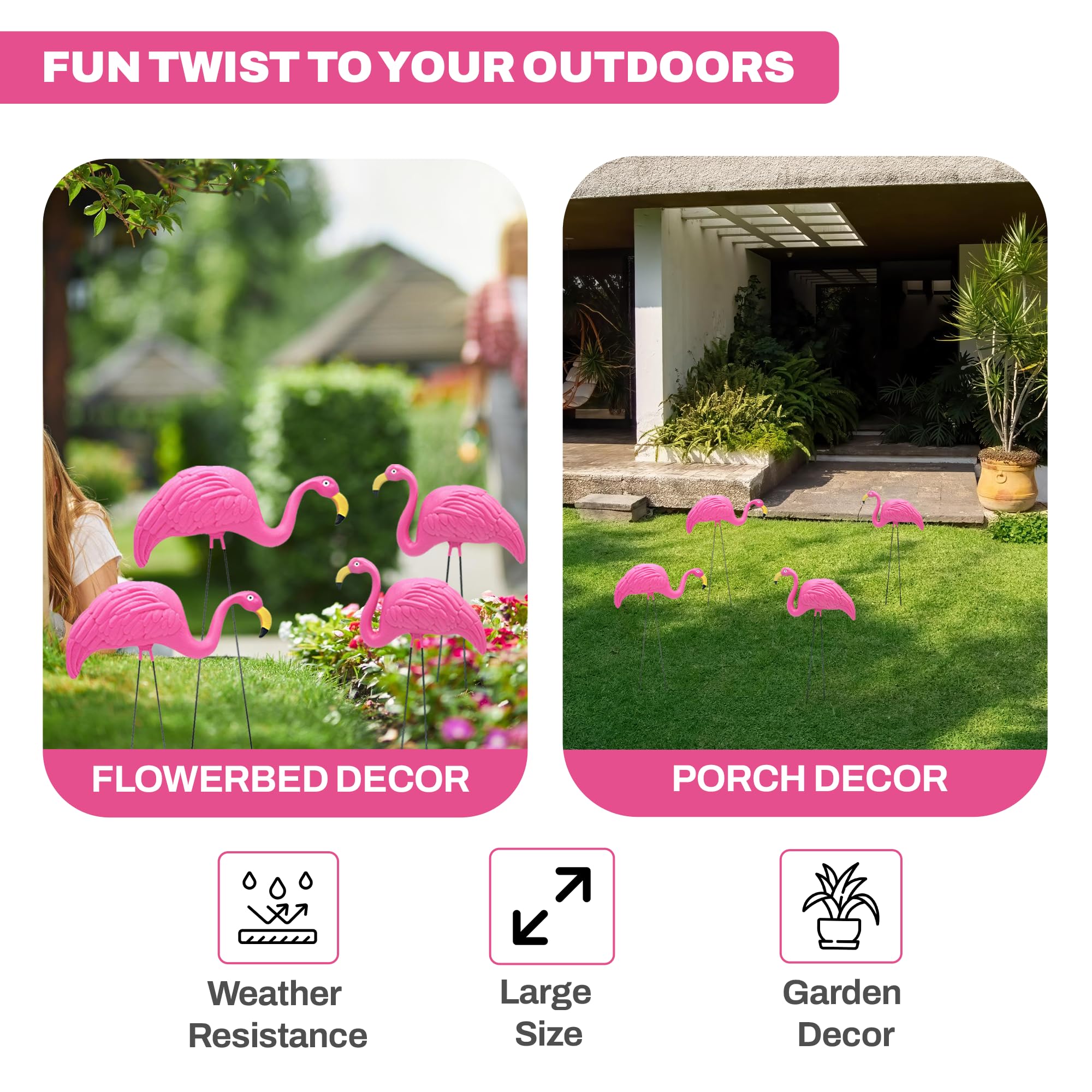 4E's Novelty 4 Pink Flamingos Yard Decorations - Extra Large 24" Flamingos Yard Ornaments - Pink Flamingos for Yard Sculptures & Statues - Lawn Flamingos Outdoor Garden Decor, Weather Resistant