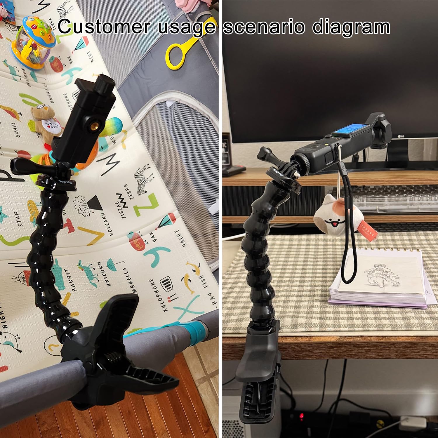 Suptig Phone Holder Desk Gooseneck Mount, Cell Phone Clamp Clip for Pole, Mount Stand, Compatible for iPhone 16 Plus iPhone 15 Pro 14 Plus Xs Max XR X 8 7 6 6s Plus and Other 4-7'' Device