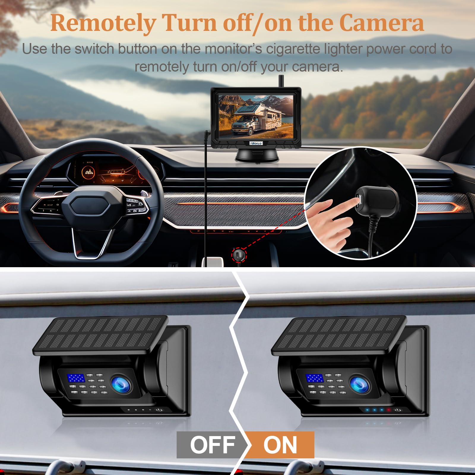 Magnetic Solar Wireless Backup Camera: 5 Inch DVR 1080P HD IPS Monitor, Rechargeable Reverse Camera System, Portable Cordless Rear View Camera for Truck RV Camper Hitching Gooseneck Horse Trailer