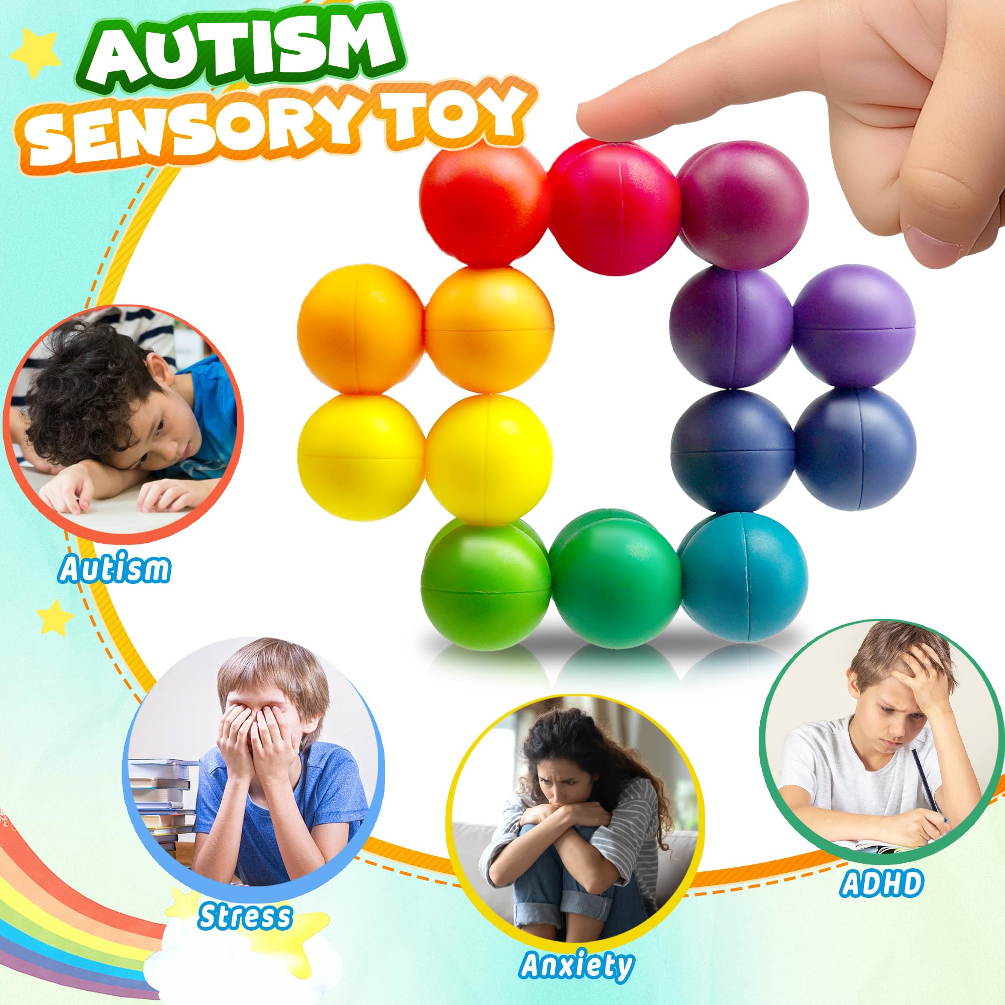 Sensory Autism Balls Toy for Toddler Kids, Easter Basket Stuffers gift chool Fidget Classroom Autistic Calm Down Treasure Box Airplane Travel For Age 3-5 5-7 3-4 4-8 Dementia Activities Valentines Day