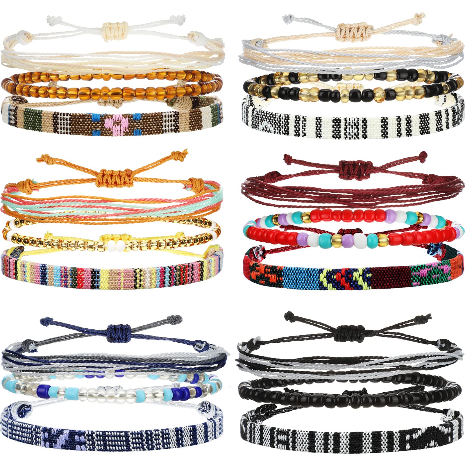 Yinkin 18 Pcs Boho Surfer Ankle Bracelet for Women Men Adjustable Beaded Anklets Unisex Handmade Braided Bracelet Waterproof Surfer Beach Bracelet Anklet Bracelet String Rope Jewelry(Boho Style)