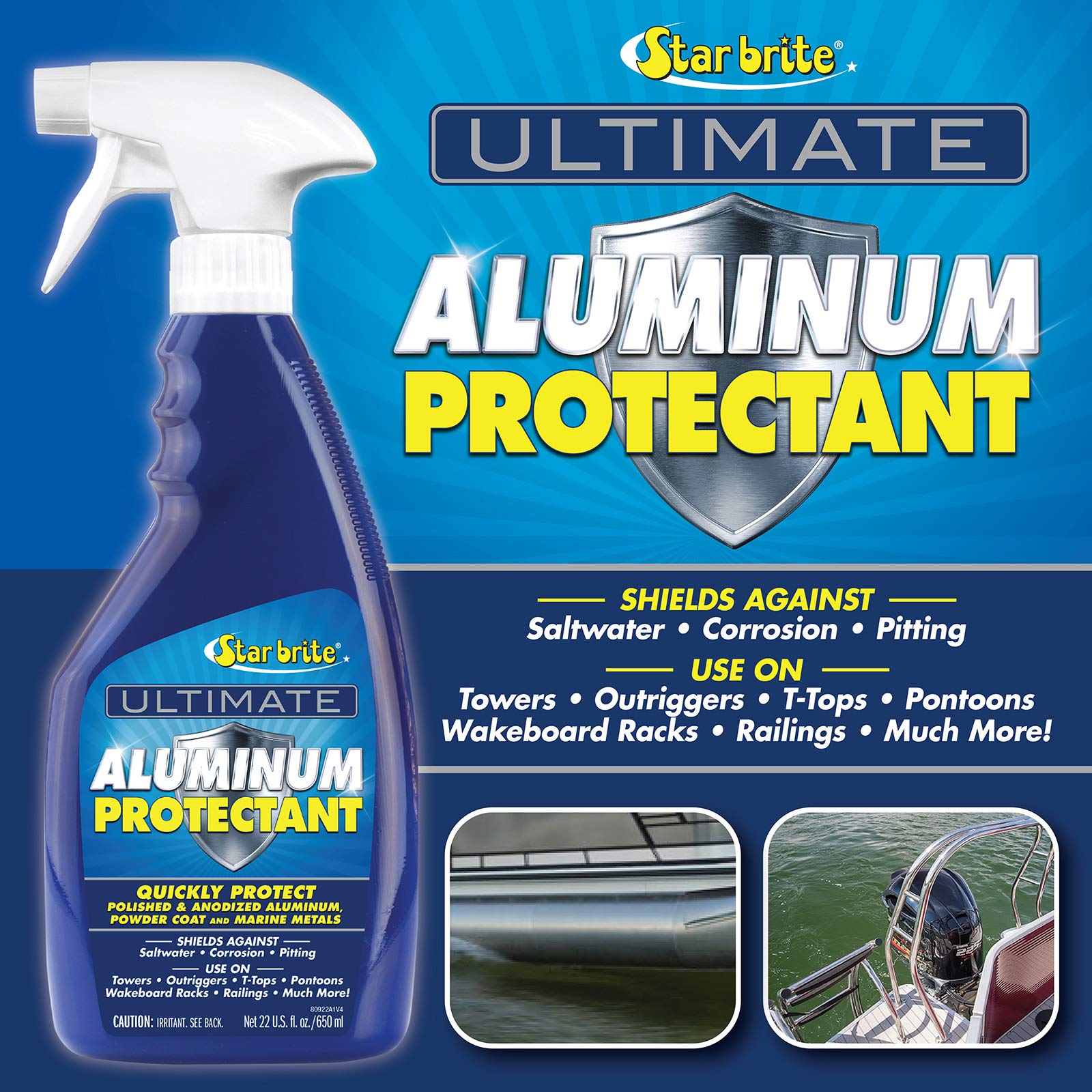 STAR BRITE Ultimate Aluminum Protectant - Quick Protection for Polished & Anodized Aluminum, Shields Against Saltwater, Corrosion & Pitting - Ideal for Towers, Outriggers, Pontoons - 22 OZ (080922P)