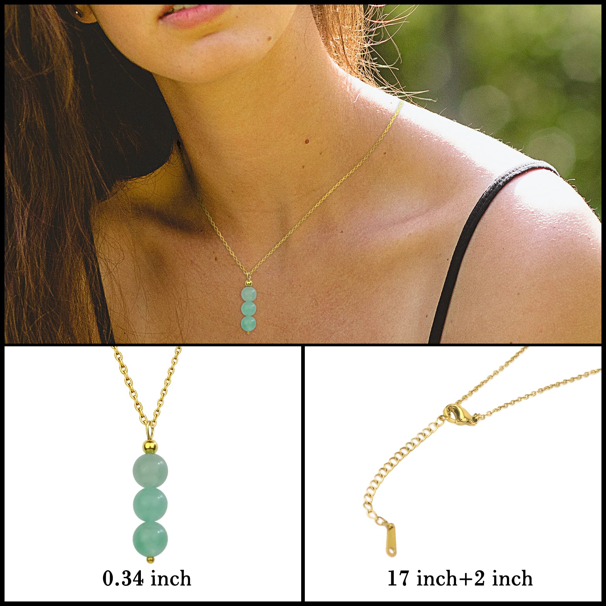 SmileBelle Jade Necklace for Women, Dainty Crystal Necklace With Jade Beads, Green Necklace Crystal Pendant Necklace as Birthday Gifts Ideas for Adults Women, Jade Jewelry as Crystals Gifts