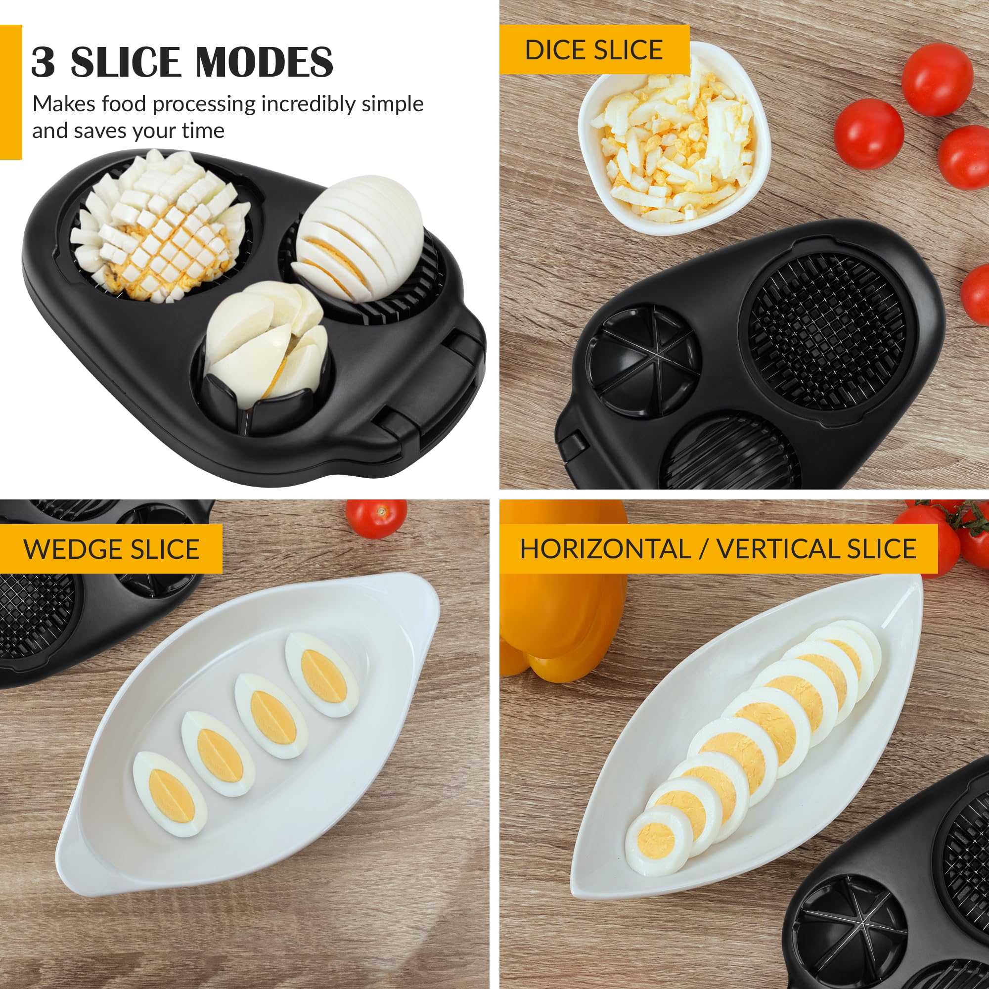 CraftyCrocodile Egg Slicer for Hard Boiled Eggs Set of 2 - Black and White, 3 Slice Modes, Handy Heavy Duty Stainless Steel Egg Cutter, Bundle