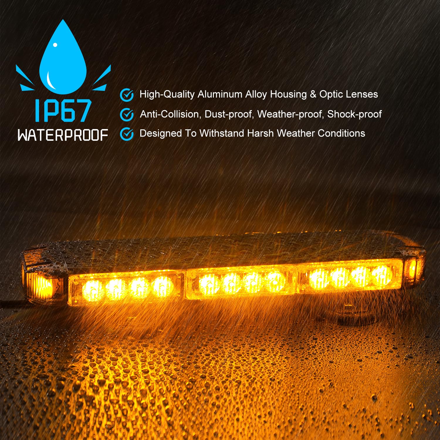 RONSTA 17" Emergency LED Strobe Flashing Light Bar, Amber 30 LED Warning Safety Flashing Lights with Magnetic and 16 ft Straight Cord for Vehicle Forklift Rooftop
