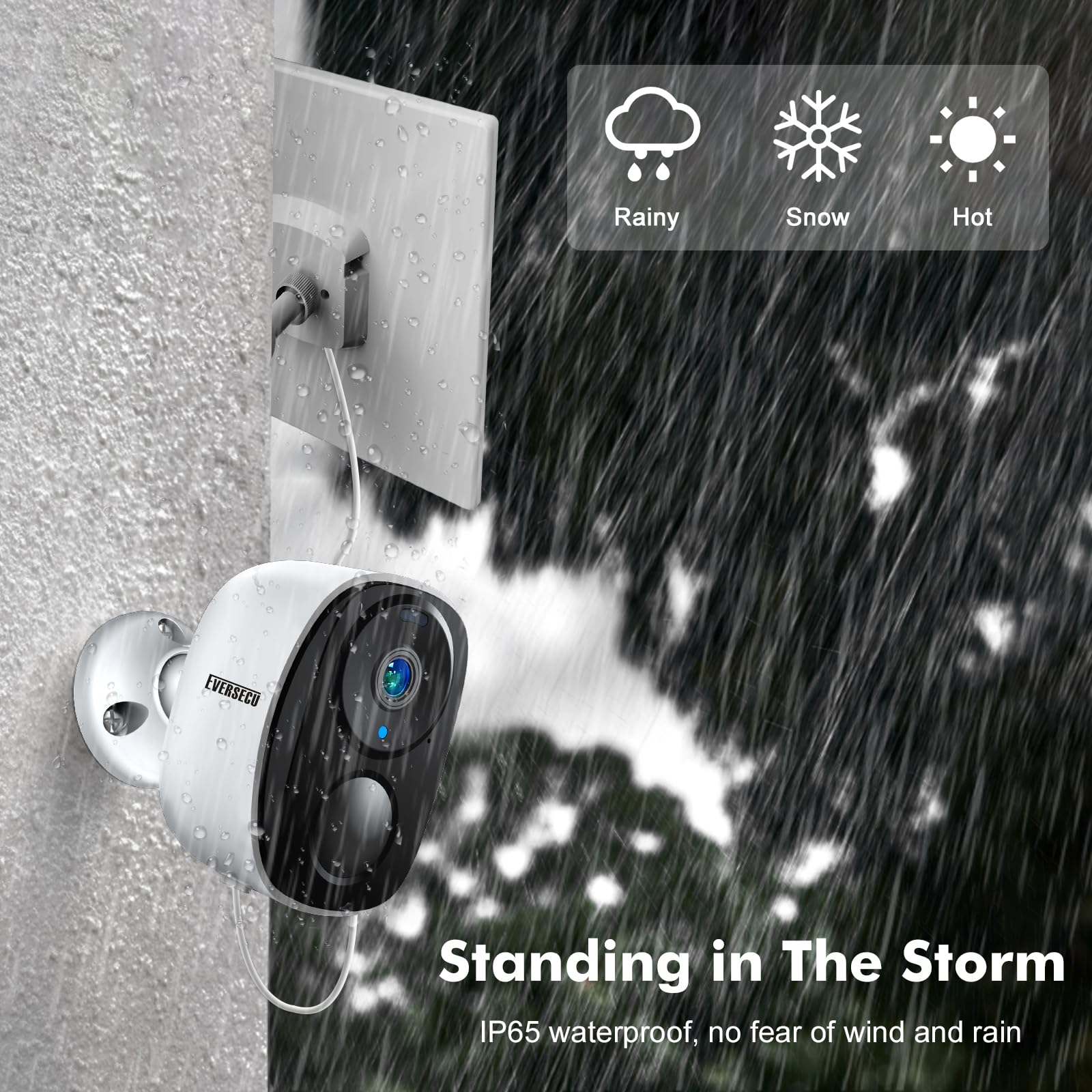 EVERSECU 2K 3MP Solar-Powered Wireless Security Camera Support Pairing Via Bluetooth, Outdoor WiFi Home CCTV Bullet Camera, Spotlight, PIR Motion Detection, 2-Way Audio, Night Vision, Work with Alexa