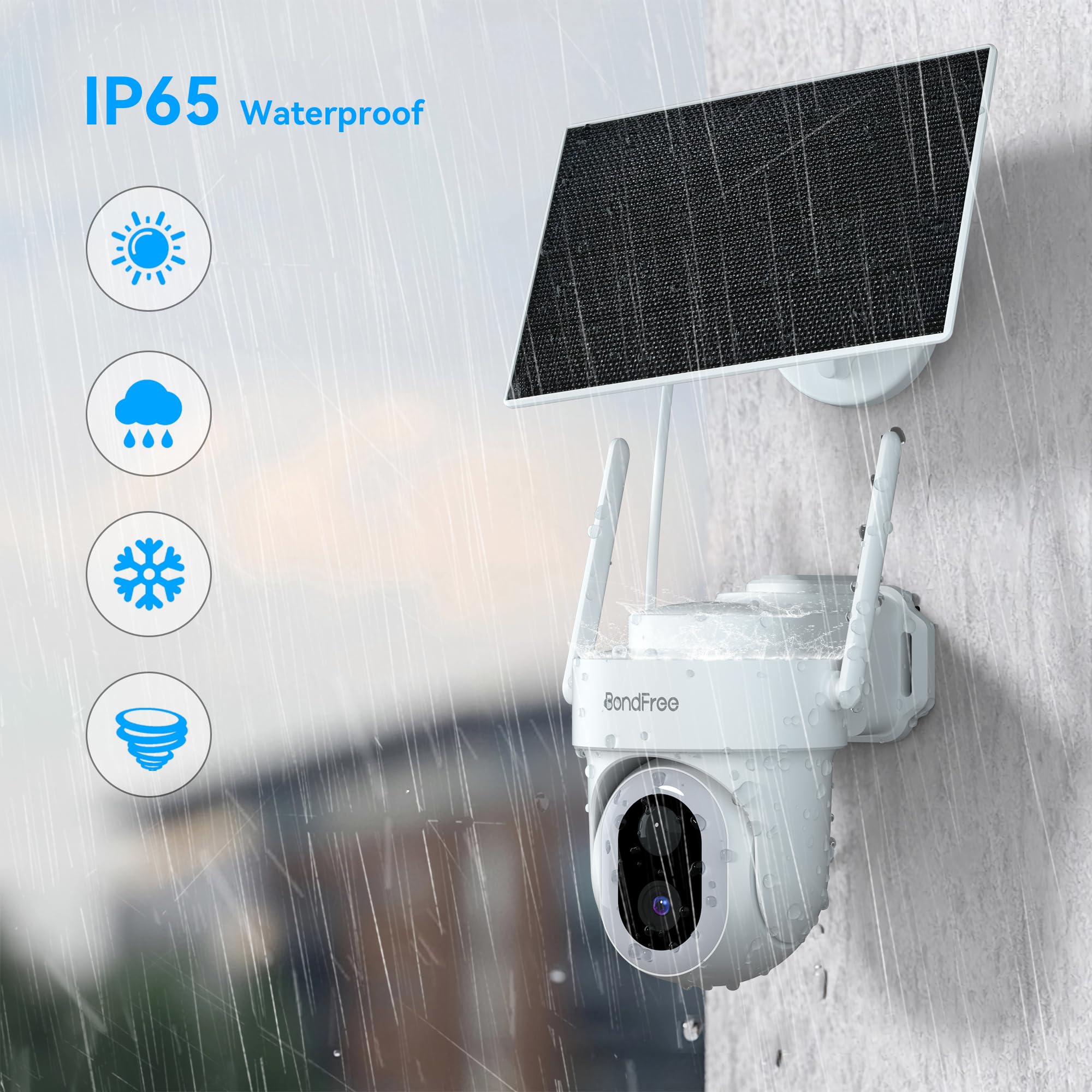 BondFree 2K Solar Security Cameras Wireless Outdoor with 14 Spotlights, IP65 Waterproof, Night Vision,Alarm, 2-Way Audio, PIR Detection, 2.4GWiFi Security Camera Works with Alexa Google Assistant