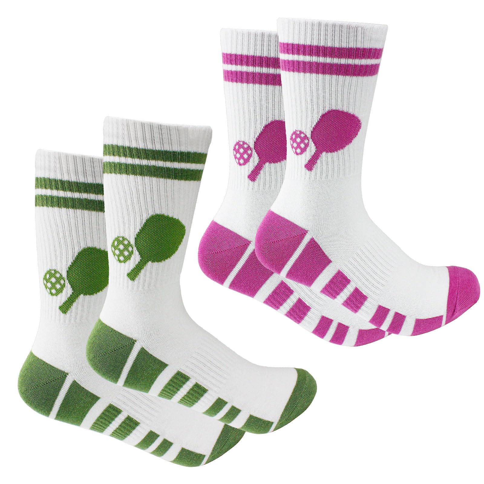 KOFULL Pickleball Socks, Pickleball Gifts for Pickleball Lovers, Pickleball Socks for Women, Striped Socks Women Athletic Crew Socks for Pickleball Golf Tennis Running Hiking, White Athletic Socks