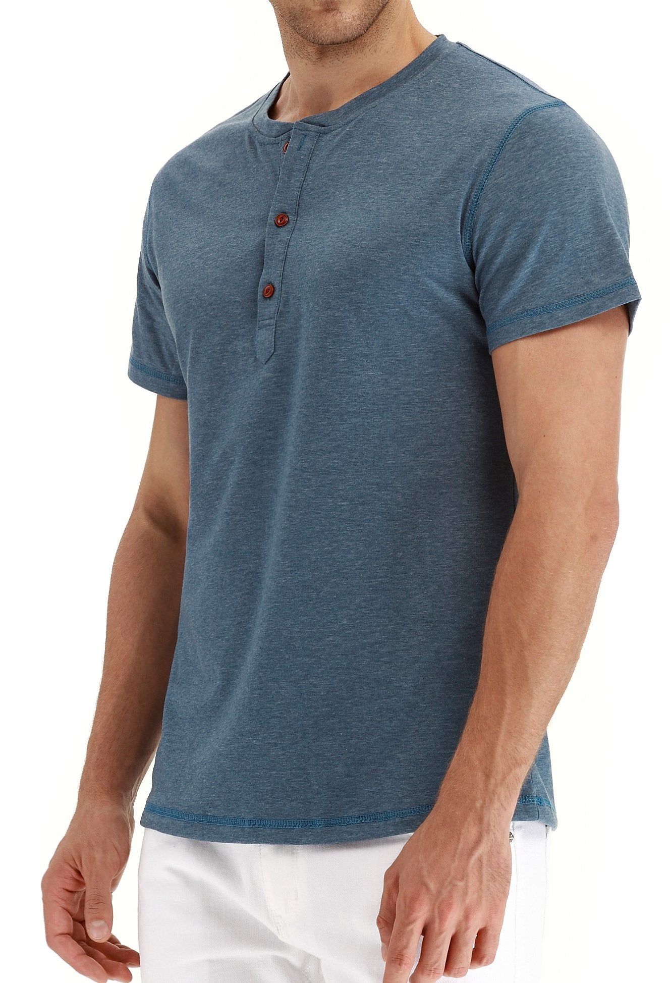 PEGENO Men's Casual Slim Fit Short Sleeve Henley T-Shirts Cotton Shirts VG-Blue-US L