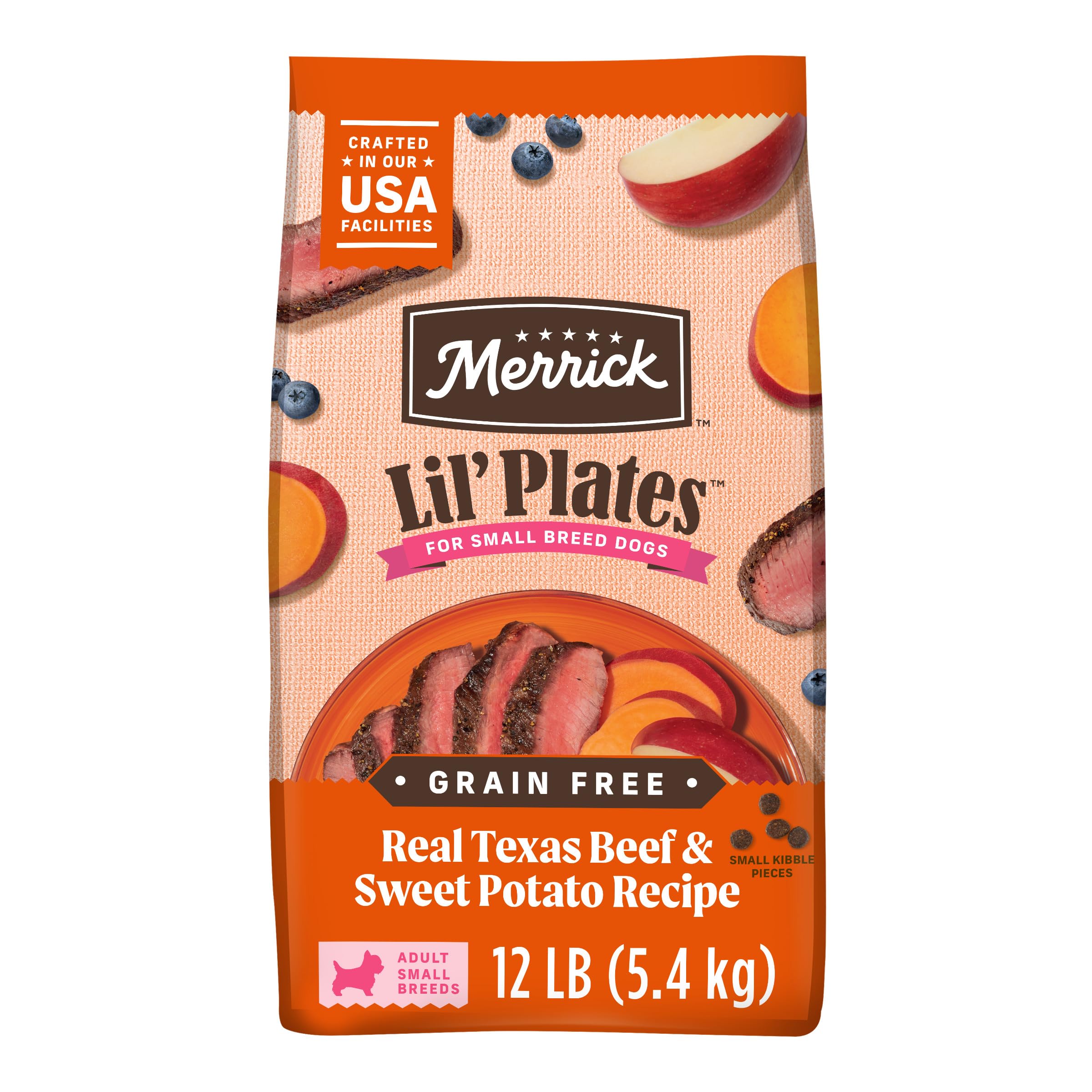 Merrick Lil’ Plates Premium Grain Free Dry Dog Food For Small Dogs, Real Texas Beef And Sweet Potato Kibble - 12.0 lb. Bag