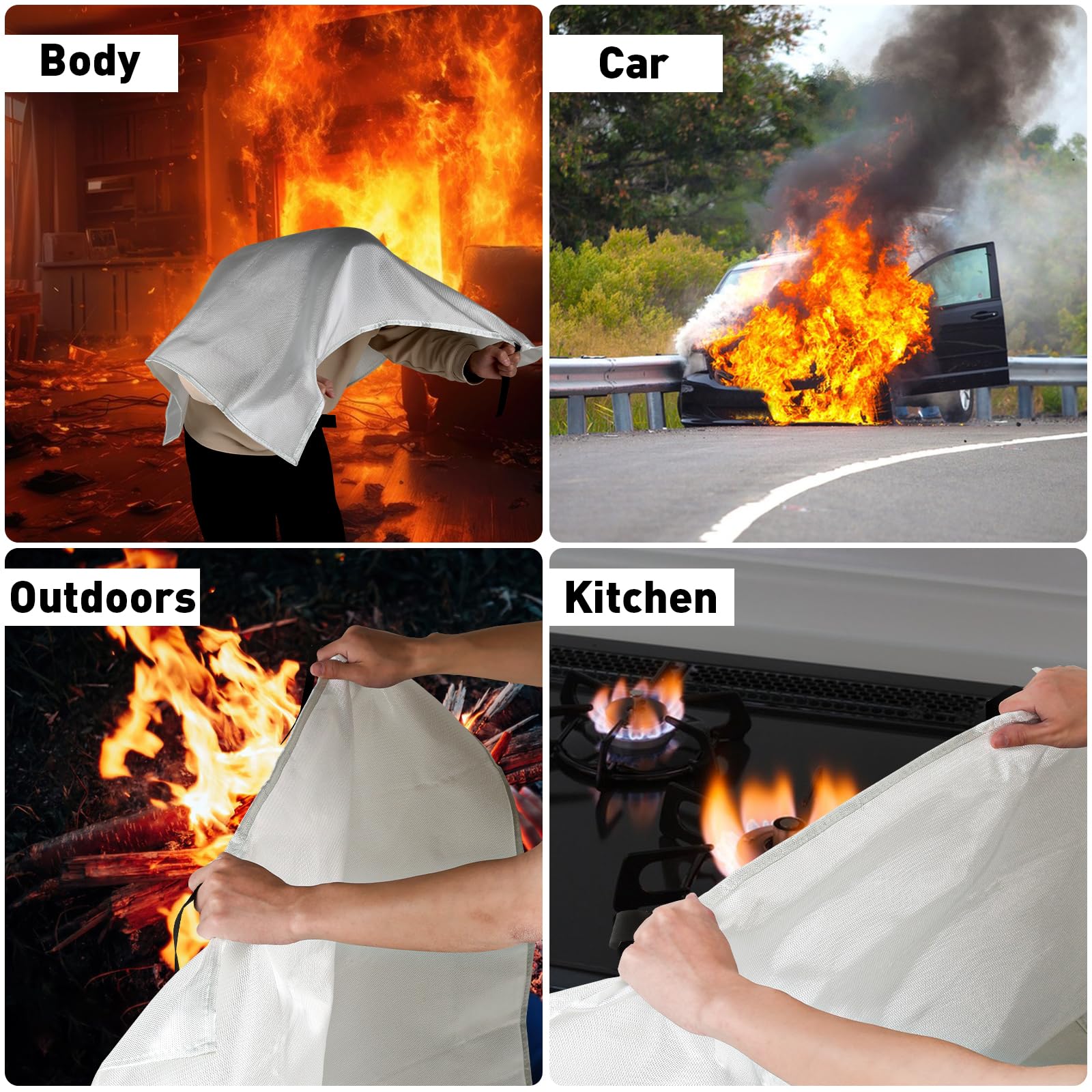 CHMI Emergency Fire Blanket - 4 Pack 39.3"x39.3" Flame Suppression Fiberglass Fire Blanket for Home and Kitchen,Flame Retardant and Thermal Insulation Design for Emergency Survival Safety.