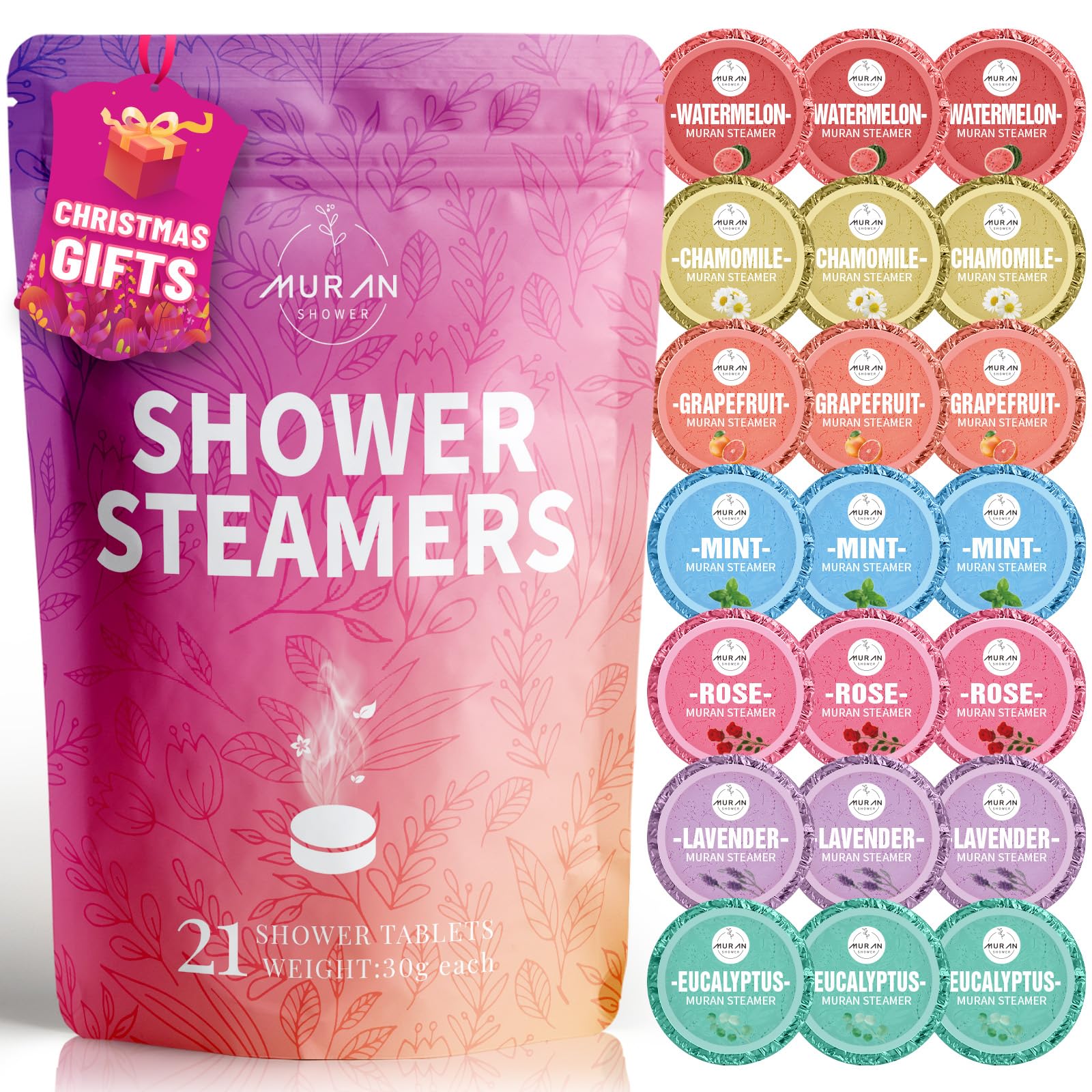 Shower Steamers Aromatherapy 21-Pack Shower Bombs Gifts for Mom Wife, Organic Eucalyptus Rose Lavender Mint Wrapefruit Chamomile Watermelon Essential Oil, Birthday Christmas Gifts for Women Girlfriend