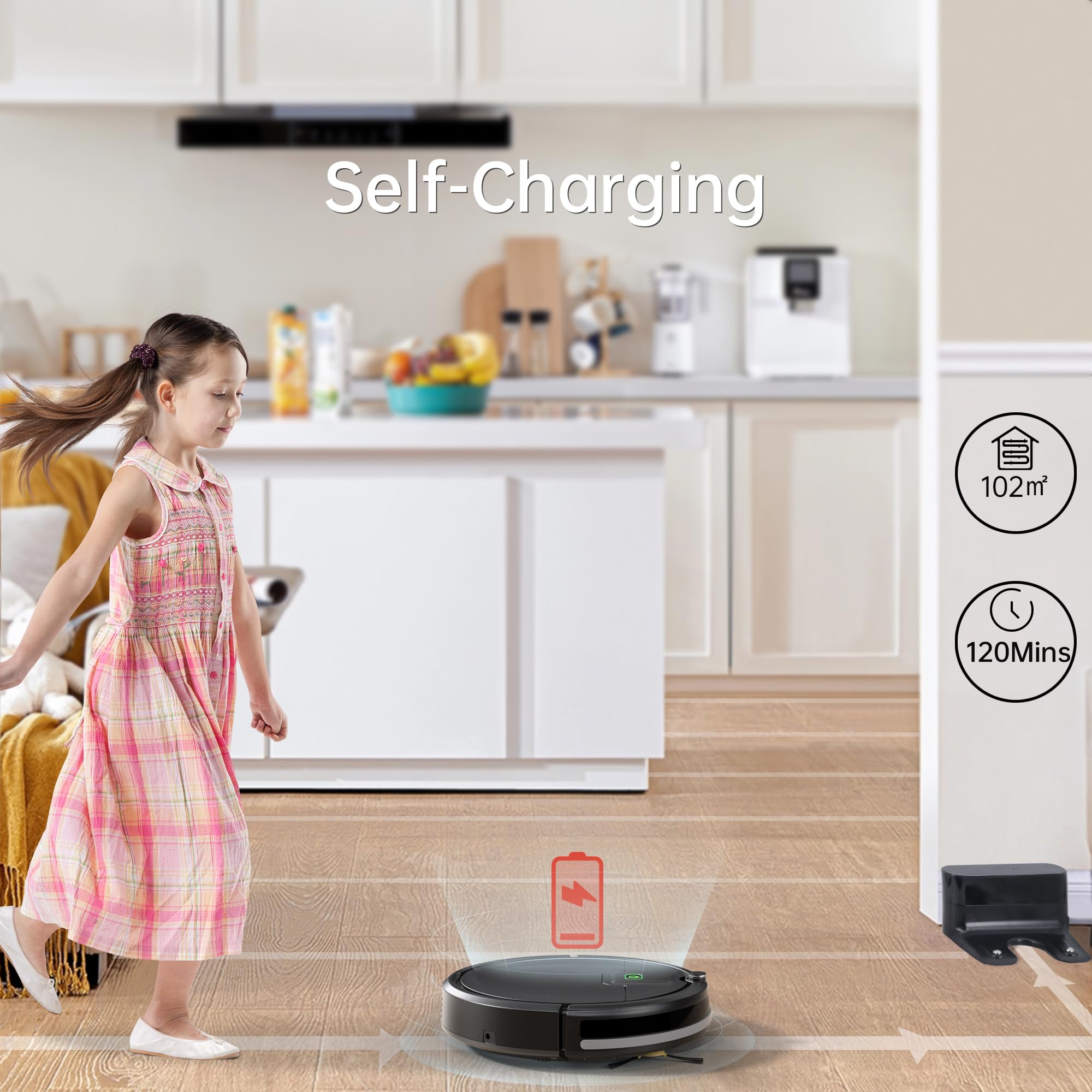 ENCHE Robot Vacuum, Tangle Free Robot Vacuum Cleaner,2900Pa Suction Robotic Vacuum Cleaner with Remote Control,Automatic Self-Charging,Long Run Time,Slim&Quiet for Low Carpet Pet Hair