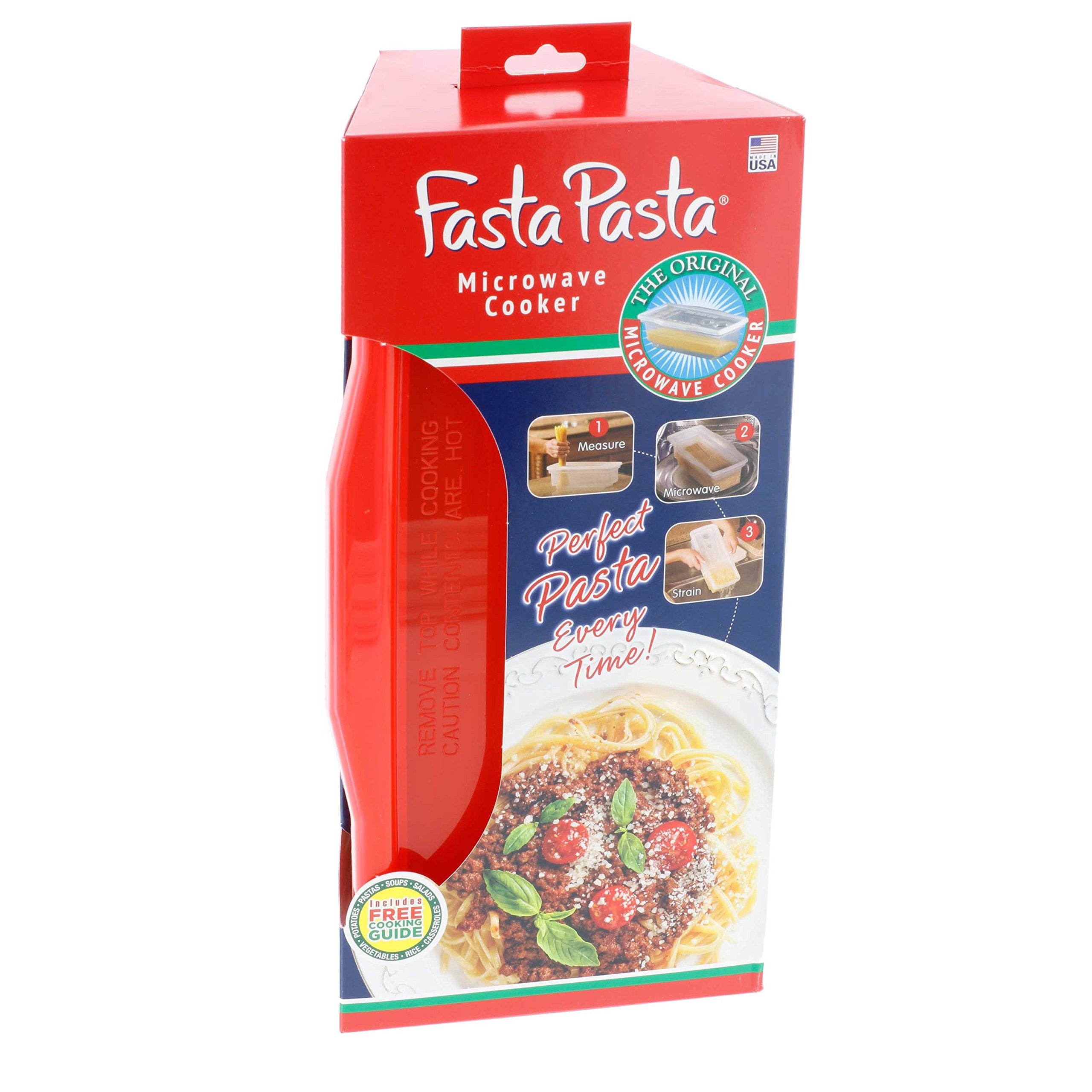 Microwave Pasta Cooker, Uncoated- The Original Fasta Pasta (Red)- Quickly Cooks up to 4 Servings- No Mess, Sticking or Waiting For Boil- Perfect Al Dente Pasta Every Time- For Dorms, Small Kitchens, or Offices