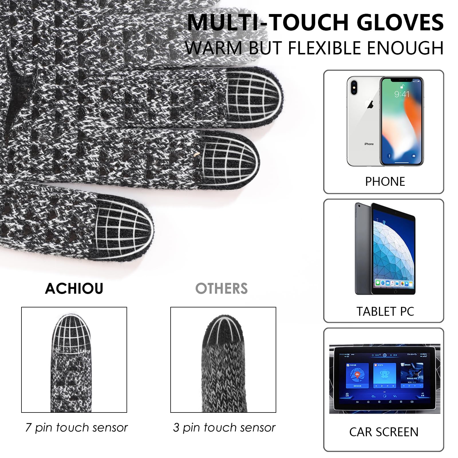 Achiou Winter Gloves, Gloves for Men Women, Upgraded Touch Screen Texting Warm Running Gloves with Thermal Soft Knit Lining