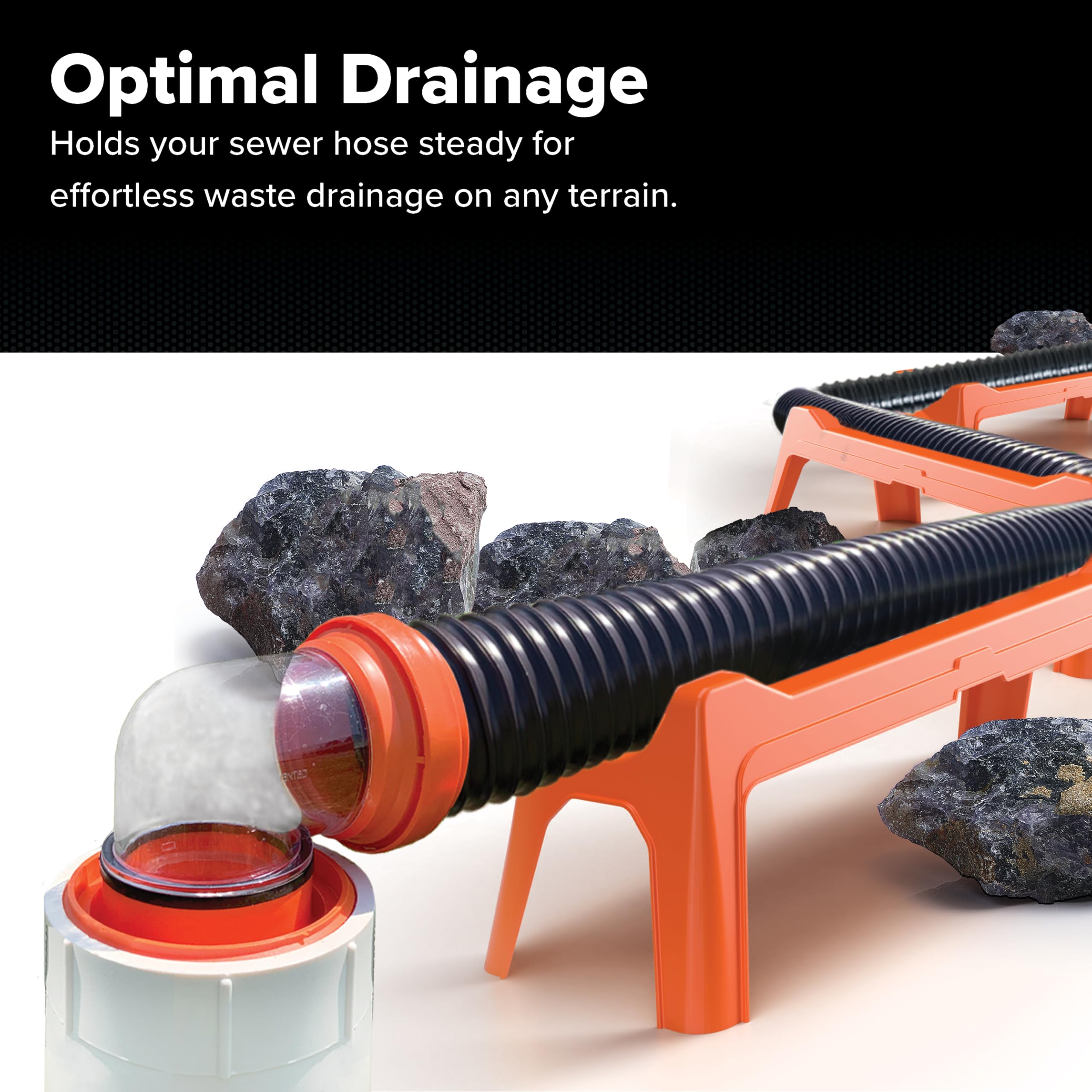 Camco Rhino RV Sewer Hose Support Kit - Extends Over Uneven Terrain for Easy Drainage - Supports Up to 15-Feet of RV Sewer Hose - Features Nesting Design for Storage - 5 Support Sections (43072)