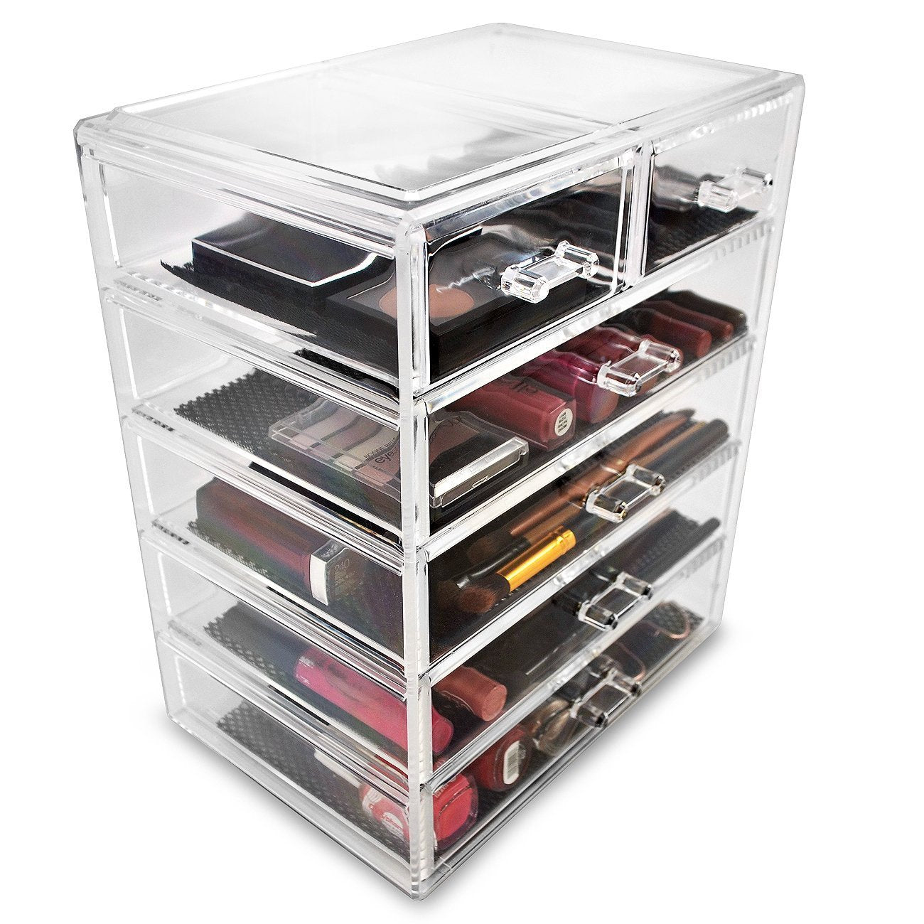 Sorbus Acrylic Makeup Organizer - Organization and Storage Case for Cosmetics Make Up & Jewelry - Big Clear Makeup Organizer for Vanity, Bathroom, College Dorm, Closet, Desk (3 Large, 4 Small Drawers)