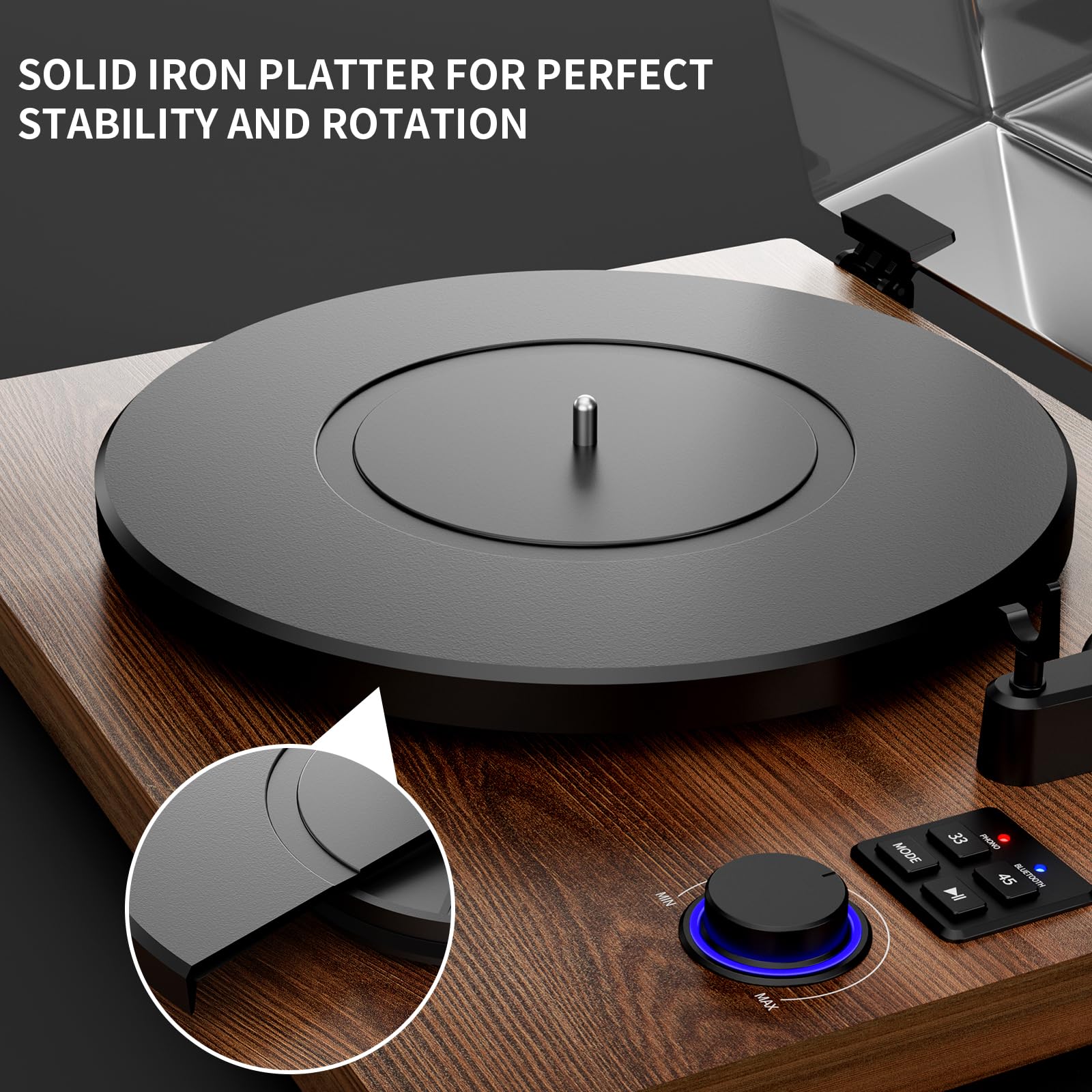 FEKTIK Record Player for Vinyl with Speakers,Bluetooth Turntable for Vinyl Records with 36W HiFi Stereo Speakers,Magnetic Cartridge & Adjustable Counter Weight and Anti-Skating,RCA Output