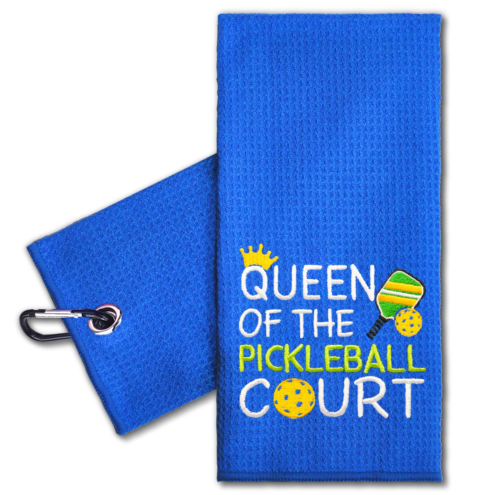 ERHACHAIJIA Queen of The Pickleball Court Embroidered Pickleball Sports Towel with Clip. Funny Pickleball Gifts for Women Mom Daughter Pickleball Lover, Birthday Retirement