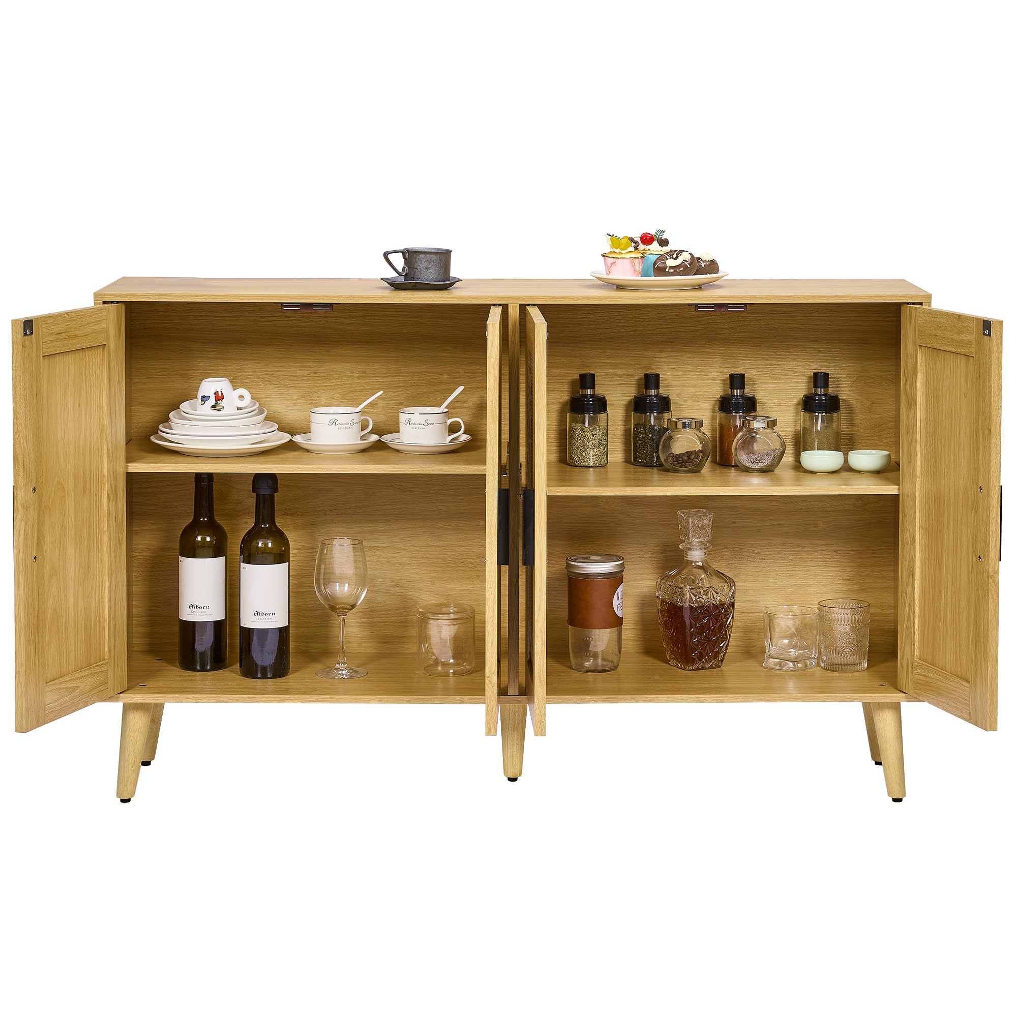 HOMSHO Rattan Sideboard Buffet Cabinet with Double Doors and Adjustable Shelves, Boho Floor Storage Cabinet, Accent Cabinet for Dining Room, Living Room, Hallway, 47.2"x 11.8"x 29.5", Natural