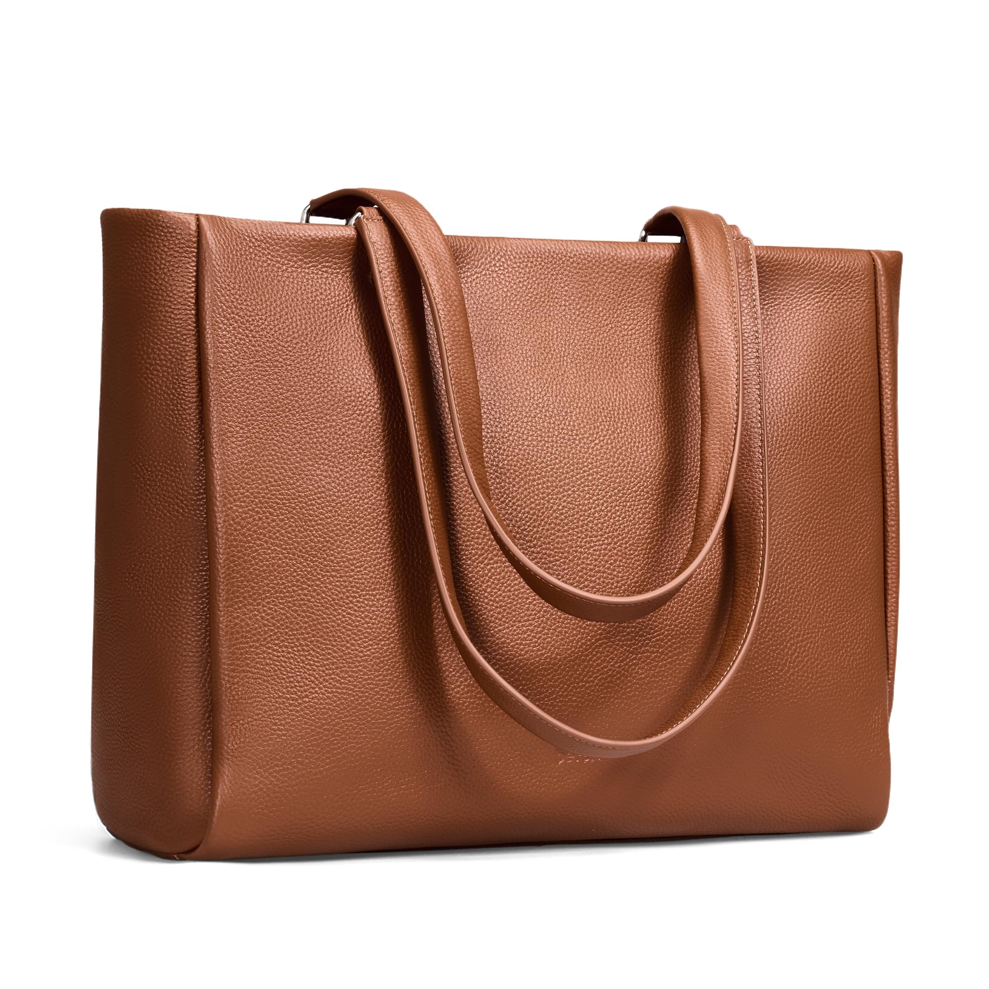 befen Real Leather Work Tote Bag for Women Ladies Totes Shoulder Purse Satchel Handbags with 15" Compartment & Water Cup Holder Cognac Brown