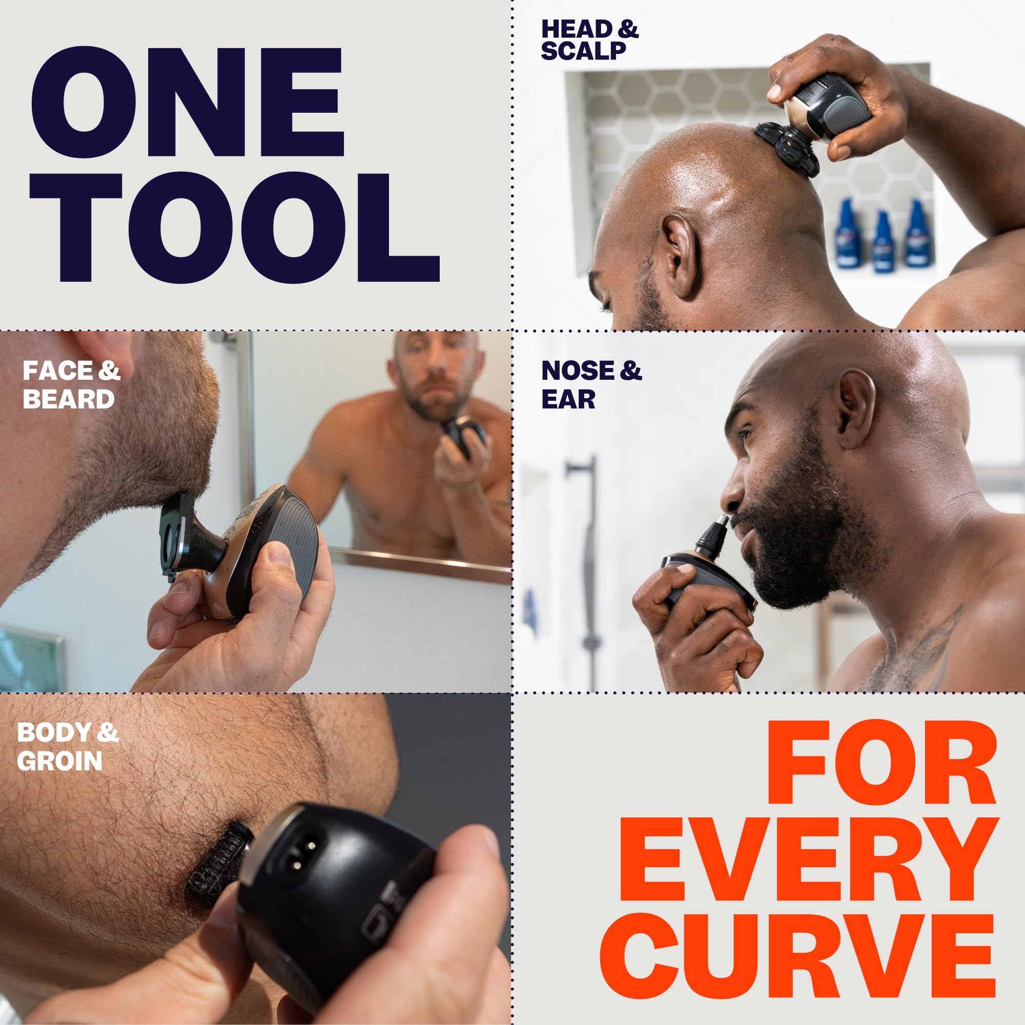The FlexSeries Electric Head Hair Shaver - Freebird - Ultimate Mens Cordless Rechargeable Wet/Dry Skull & Bald Head Waterproof Razor with Rotary Blades, Clippers, Nose Trimmer, Brush, Massager