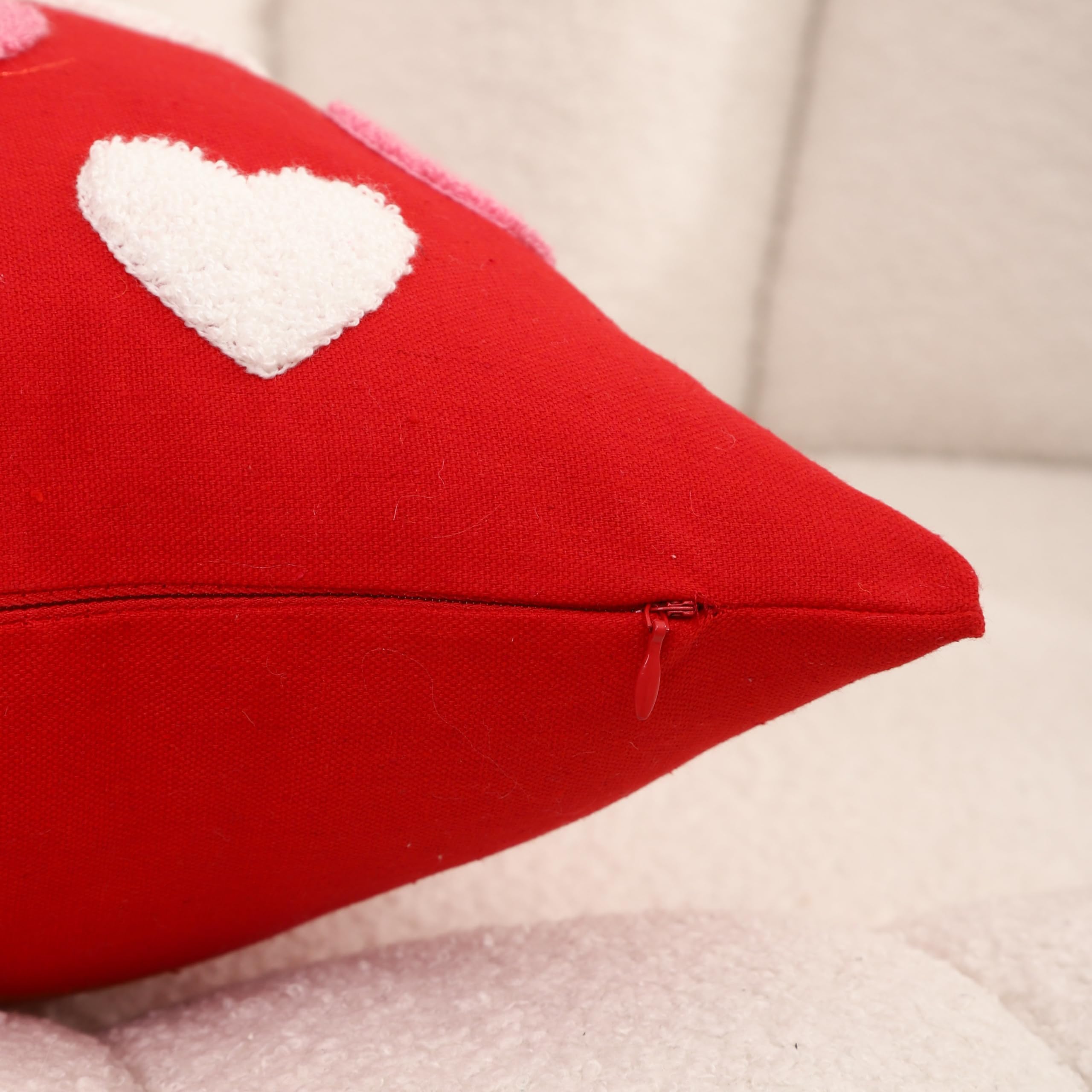 WOKANI Valentines Day Throw Pillow Covers 18x18 Set of 2 Heart Love Couples Decorations Embroidery Cushion Covers Home Decor for Couch Girlfriend Sofa Bedroom, White Red Pink