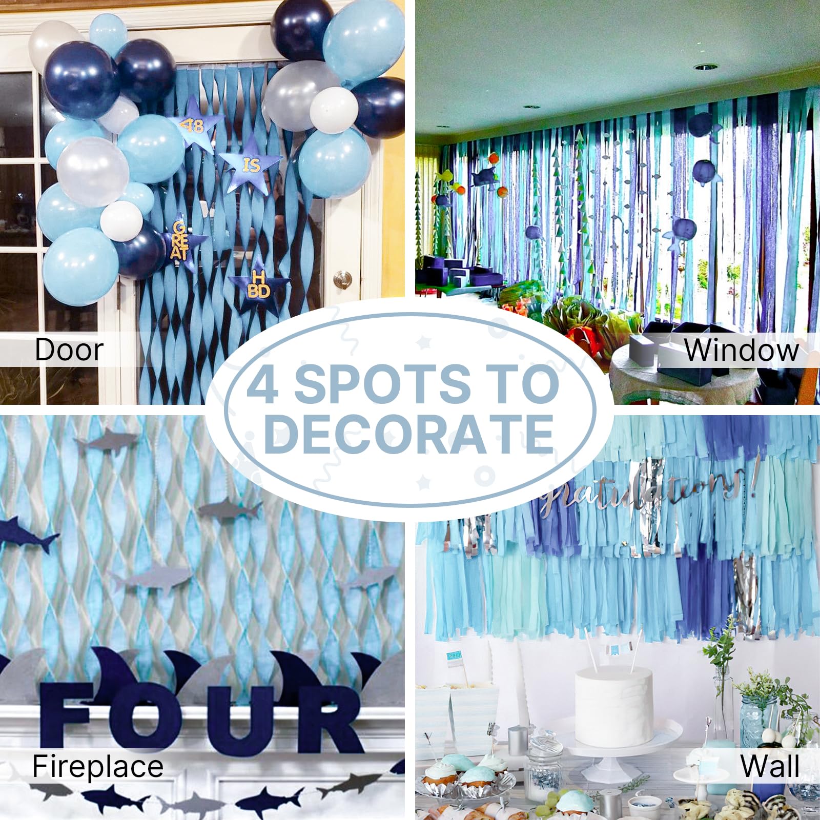 PartyWoo Crepe Paper Streamers 6 Rolls 492ft, Pack of Pastel Blue Light Blue Streamers, Wedding, Birthday, Bridal Shower, Baby Shower, Anniversary Decoration (1.8 in x 82 Ft/Roll)