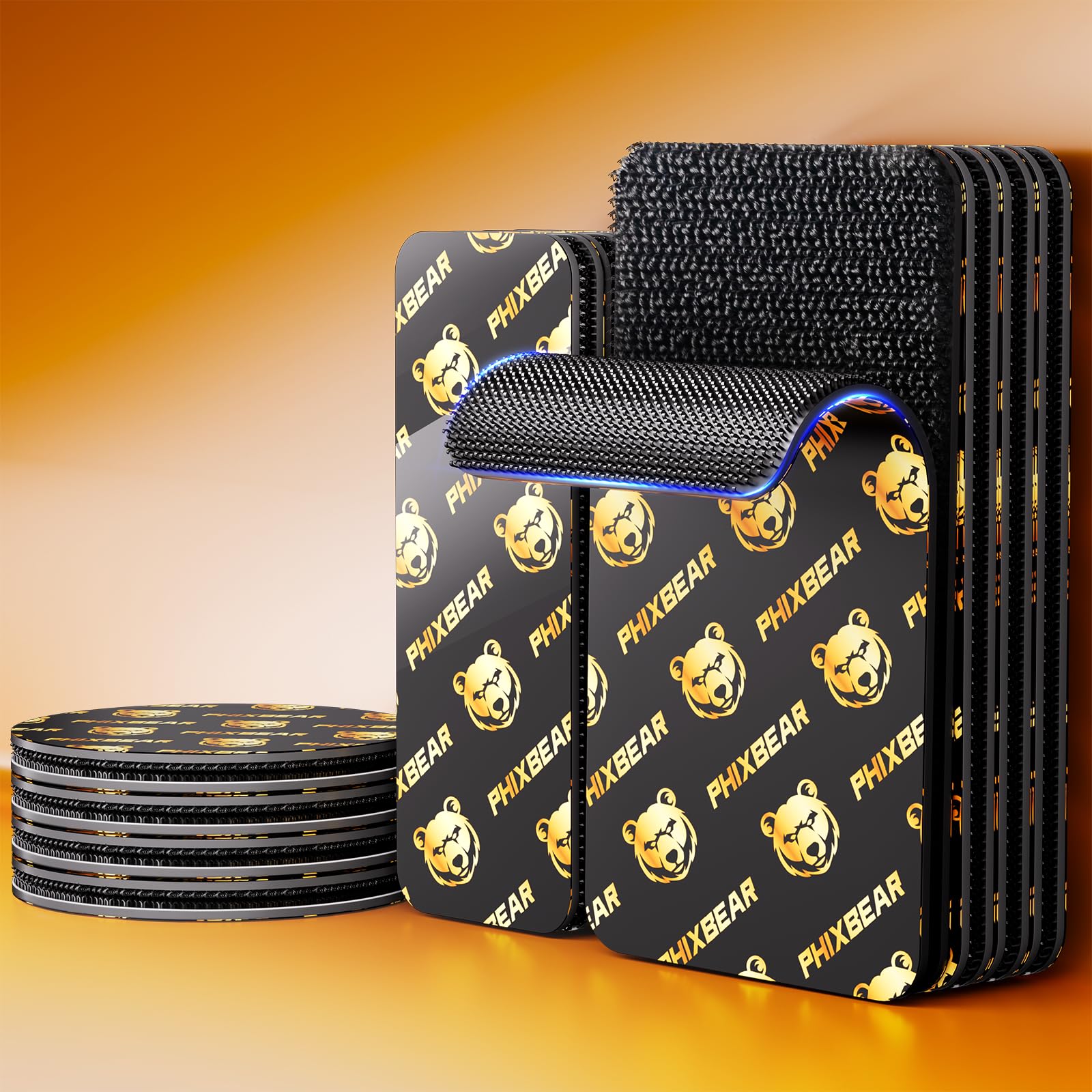 PHIXBEAR 12 Sets Hook and Loop Strips with Super Adhesive Heavy Duty, 3.6"x2"/3.15"x1.18"/ 2" Double-Sided Adhesive Strip, Heat Resistant Waterproof, Car Mats Outdoor or Indoor Use