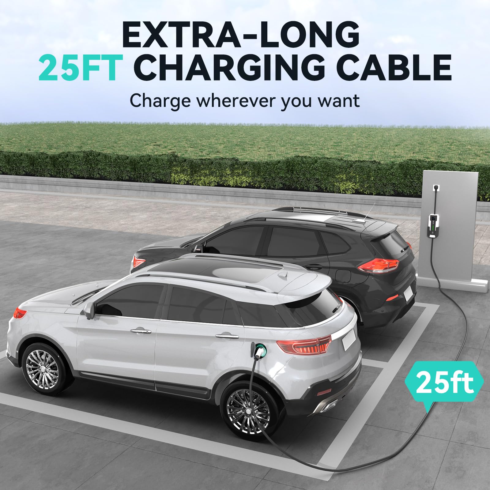 Andeman Level 2 EV Charger 32Amp,7.68KW Electric Vehicle Charger Portable 240V,SAE-J1772 and NEMA 14-50 Plug, Scheduled Charging,Adjustable Current,Smart APP, 25 FT Cable for EV and Hybrid Vehicles