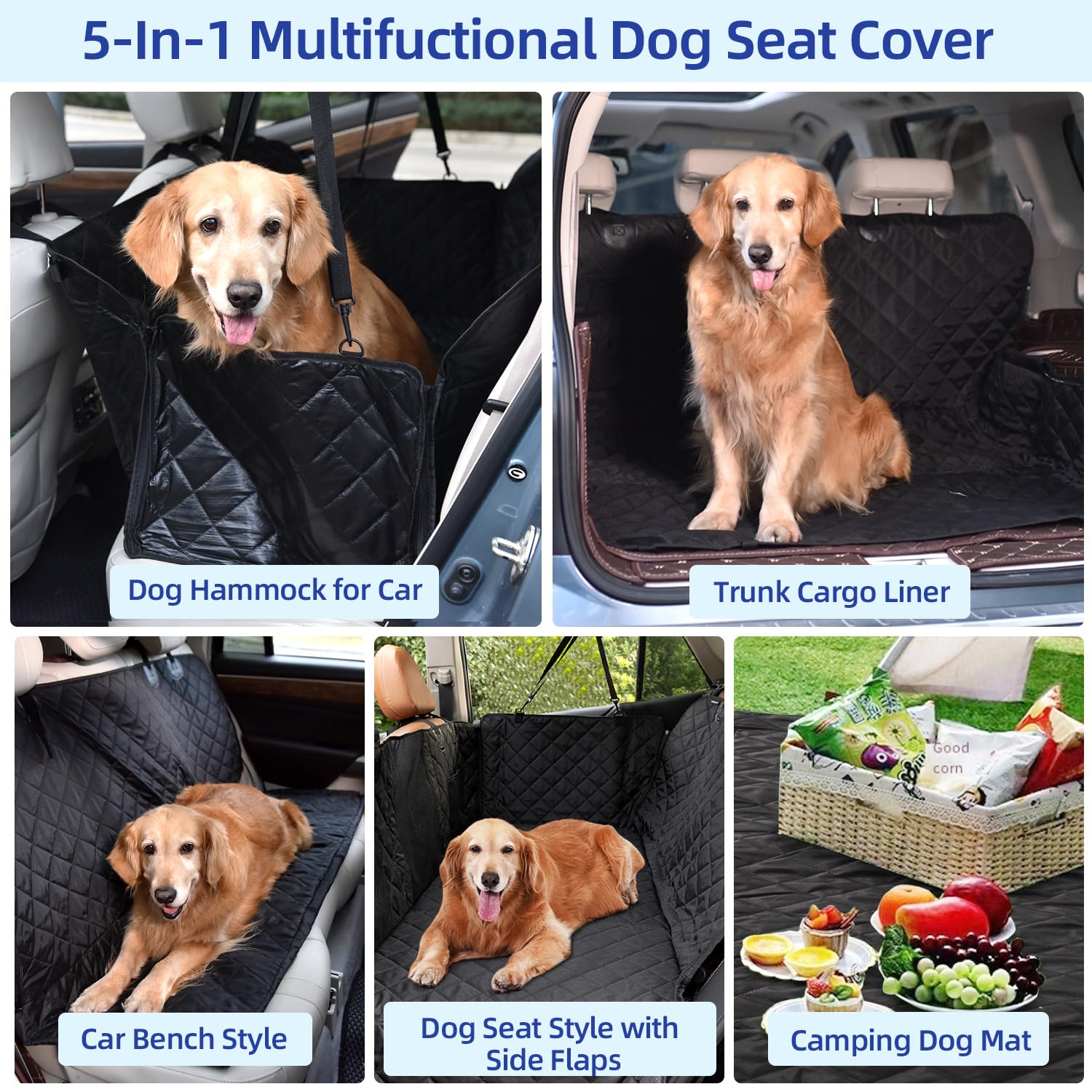 pettycare Heavy Duty Dog Car Seat Cover - Waterproof Back Seat Cover for Pet, Non-Slip & Scratch Proof Car Seat Cover for Dogs, Easy to Clean Dog Hammock for Cars Trucks SUVs