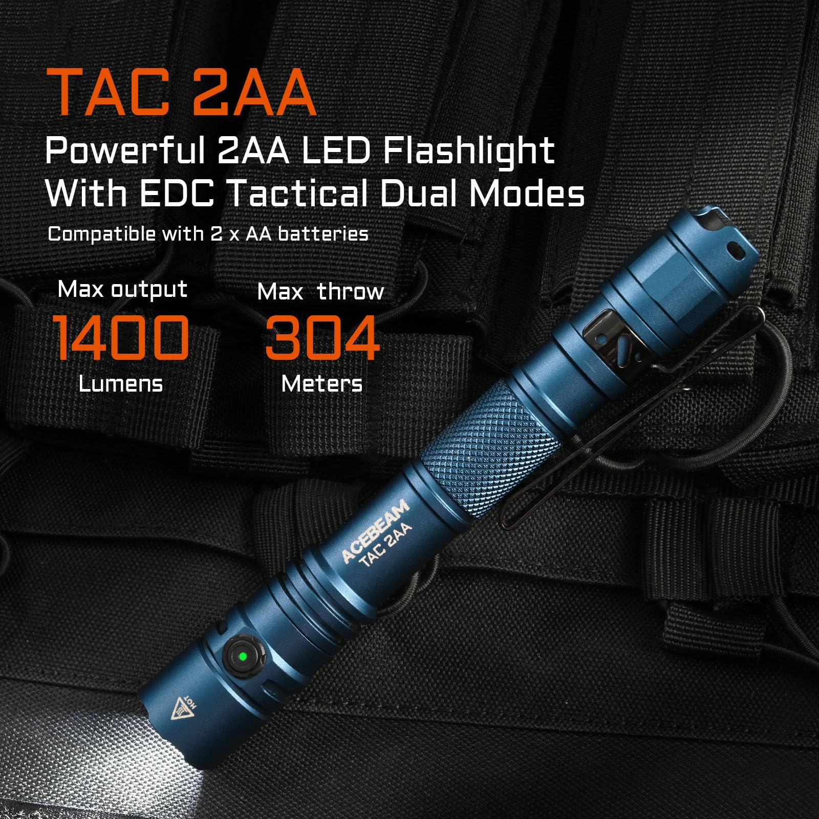 ACEBEAM TAC 2AA EDC Tactical Dual Modes Flashlight Rechargeable, 1400 High Lumens Flashlight, Dual Switch Pocket LED Flashlight, Super Bright Small Flash Light for Emergency, Camping, Home(SFT-25R HI)