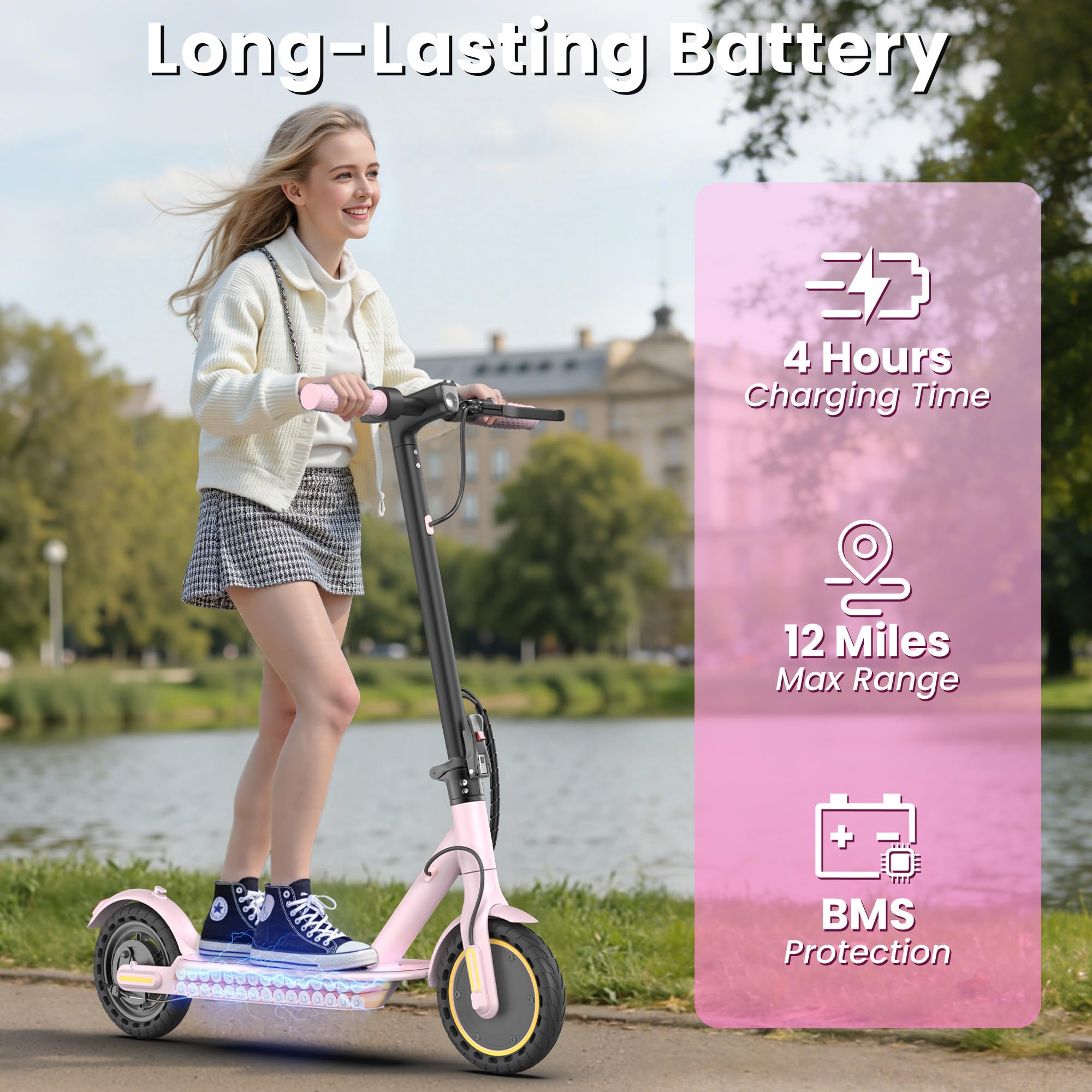 WERHY Foldable Electric Scooter, 350W Motor, Max 12Miles Long Range, 19 MPH Max Speed, 8.5" Solid Tire, Lightweight Foldable E-Scooter with Dual Braking, Digital Display, Cruise Control