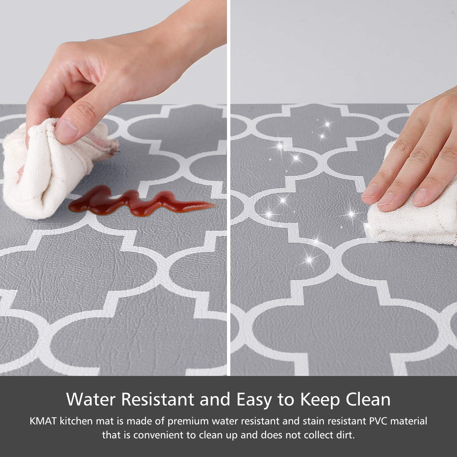 KMAT Kitchen Mat [2 PCS] Cushioned Anti-Fatigue Kitchen Rug, Waterproof Non-Slip Kitchen Mats and Rugs Heavy Duty PVC Ergonomic Comfort Foam Rug for Kitchen, Floor Home, Office, Sink, Laundry,Grey