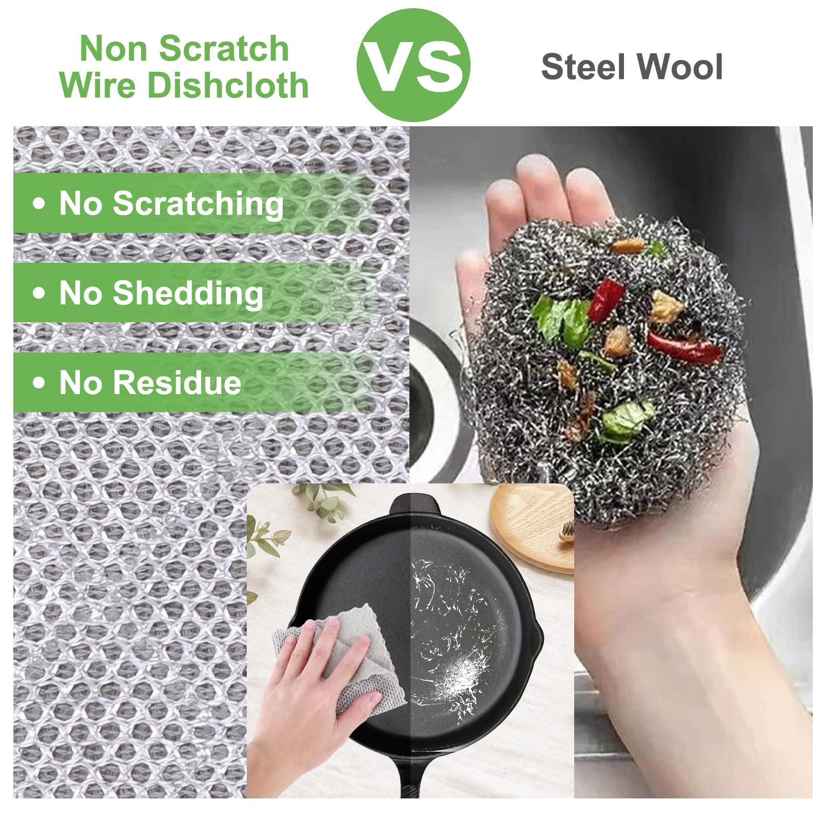 SAYAPE Double-Sided Cleaning Rags - Multipurpose Non Scratch Wire Dishcloth & Microfiber Cleaning Cloths - Reusable Dish Cloth for Kitchen, Car, and Housekeeping - 8-Pack - Gray/Green/Pink/Purple