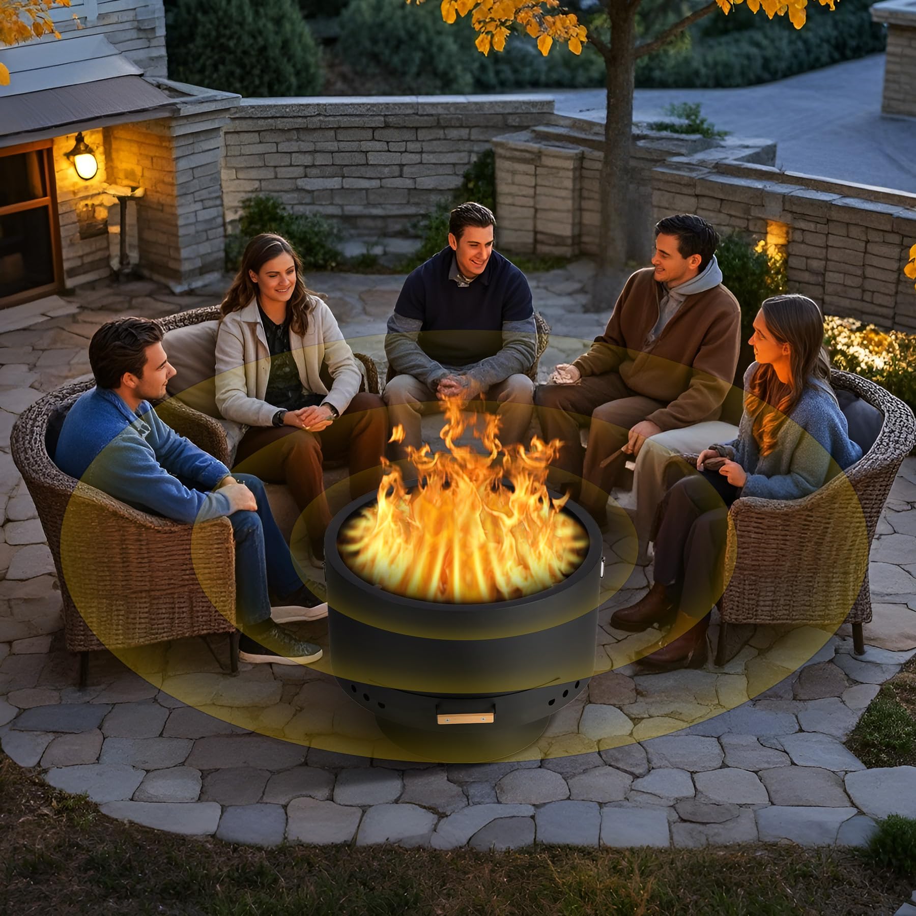 GarveeLife 26 in Smokeless Fire Pit with Removable Ash Pan, Wood Burning Firepit Table with Lid&Fire Poker,Smokeless Outdoor Fireplace with Dust Bag, Outdoor Fire Pits for BBQ, Table, Bonfire, Camping