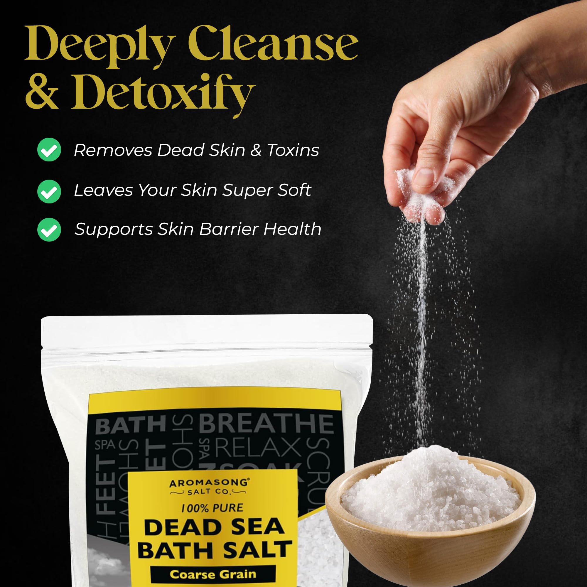 Aromasong Dead Sea Salt for Soaking - Coarse Grain Bath Salt Soak - 19 Lbs Bulk Resealable Pack - Leaves Your Skin Softer Then Epsom Salt