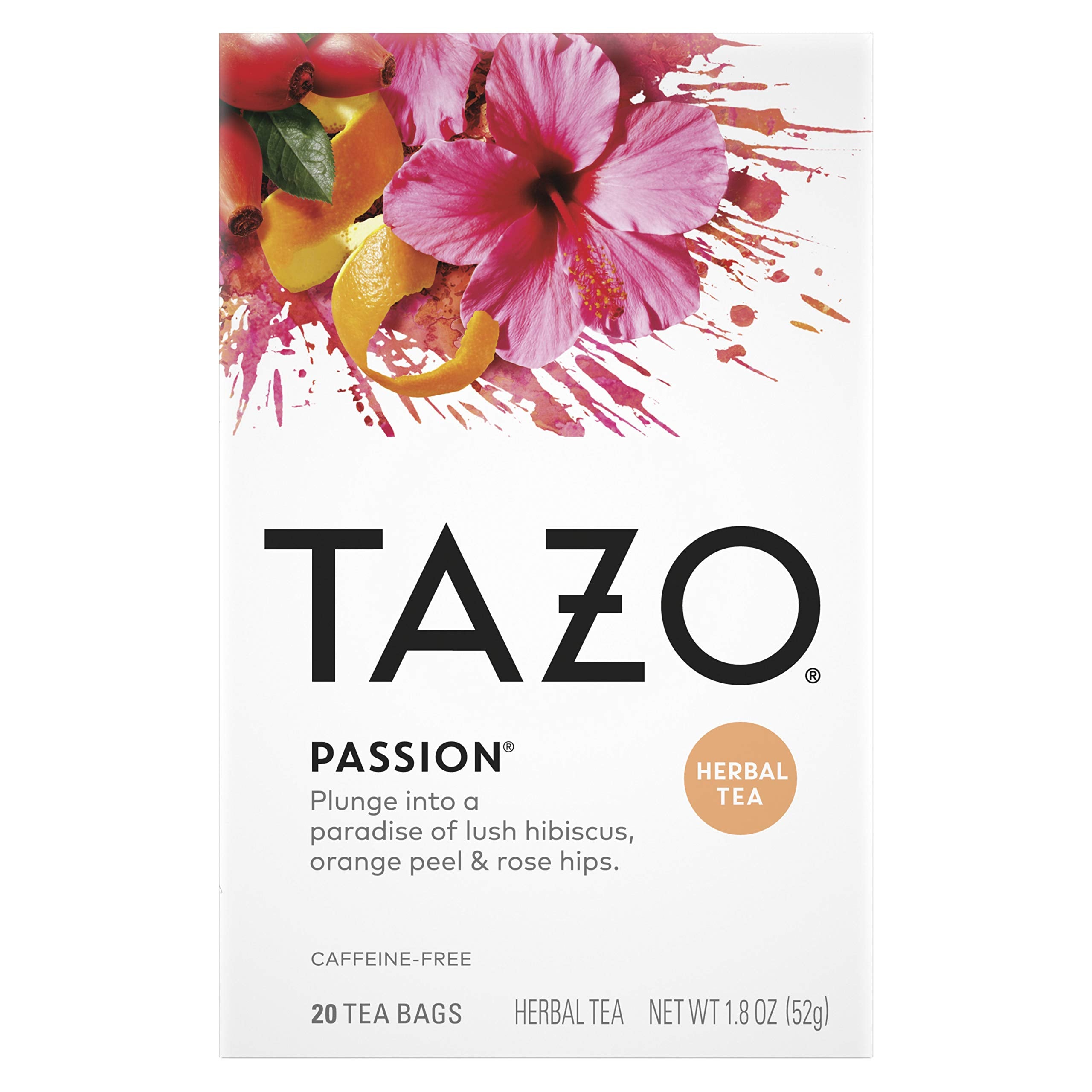 TAZO Passion Herbal Tea Bags, Iced or Hot, Caffeine-Free, 20 Total Tea Bags