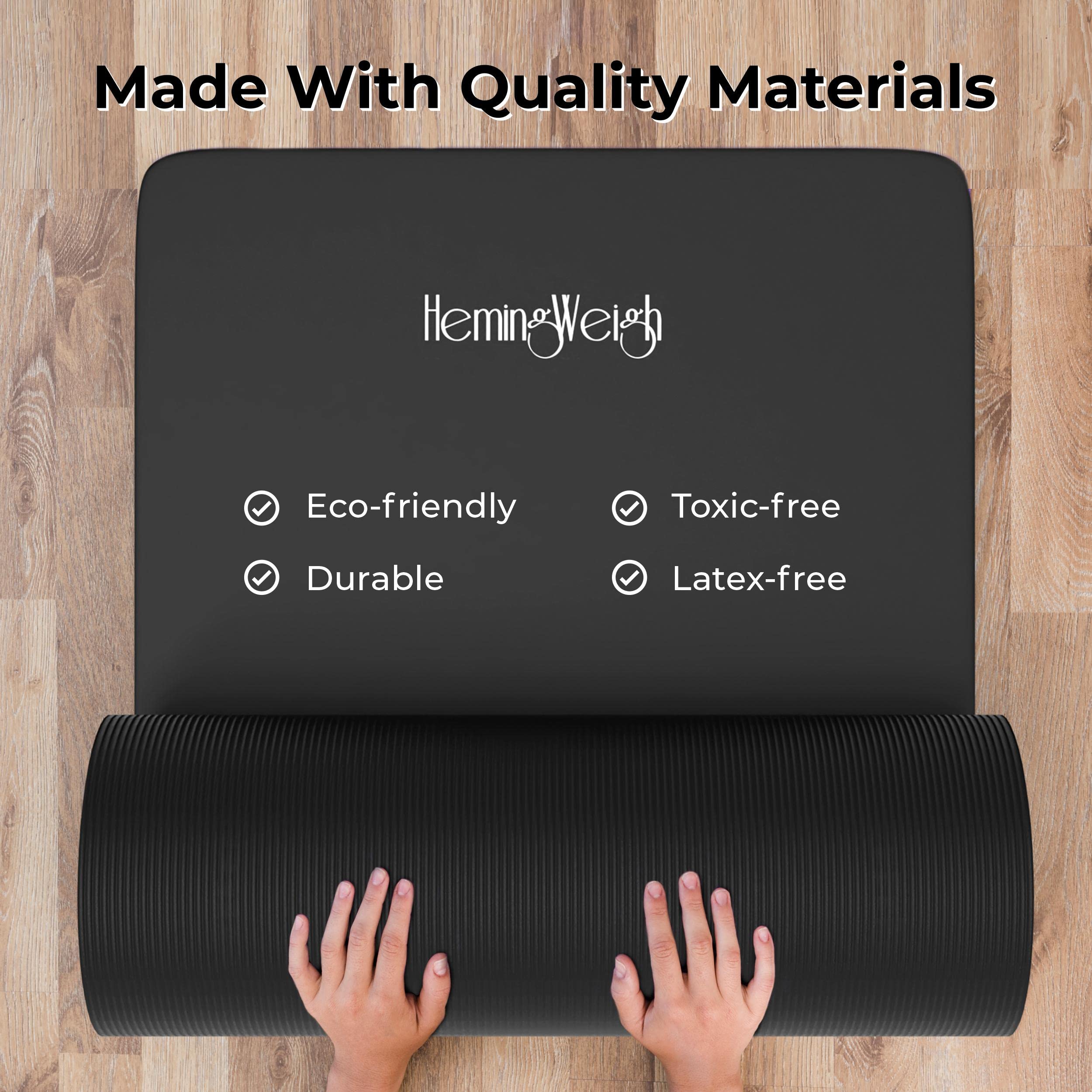 HemingWeigh Yoga Mat 1 inch Extra Thick | Non Slip Black (70"L x 23"W)