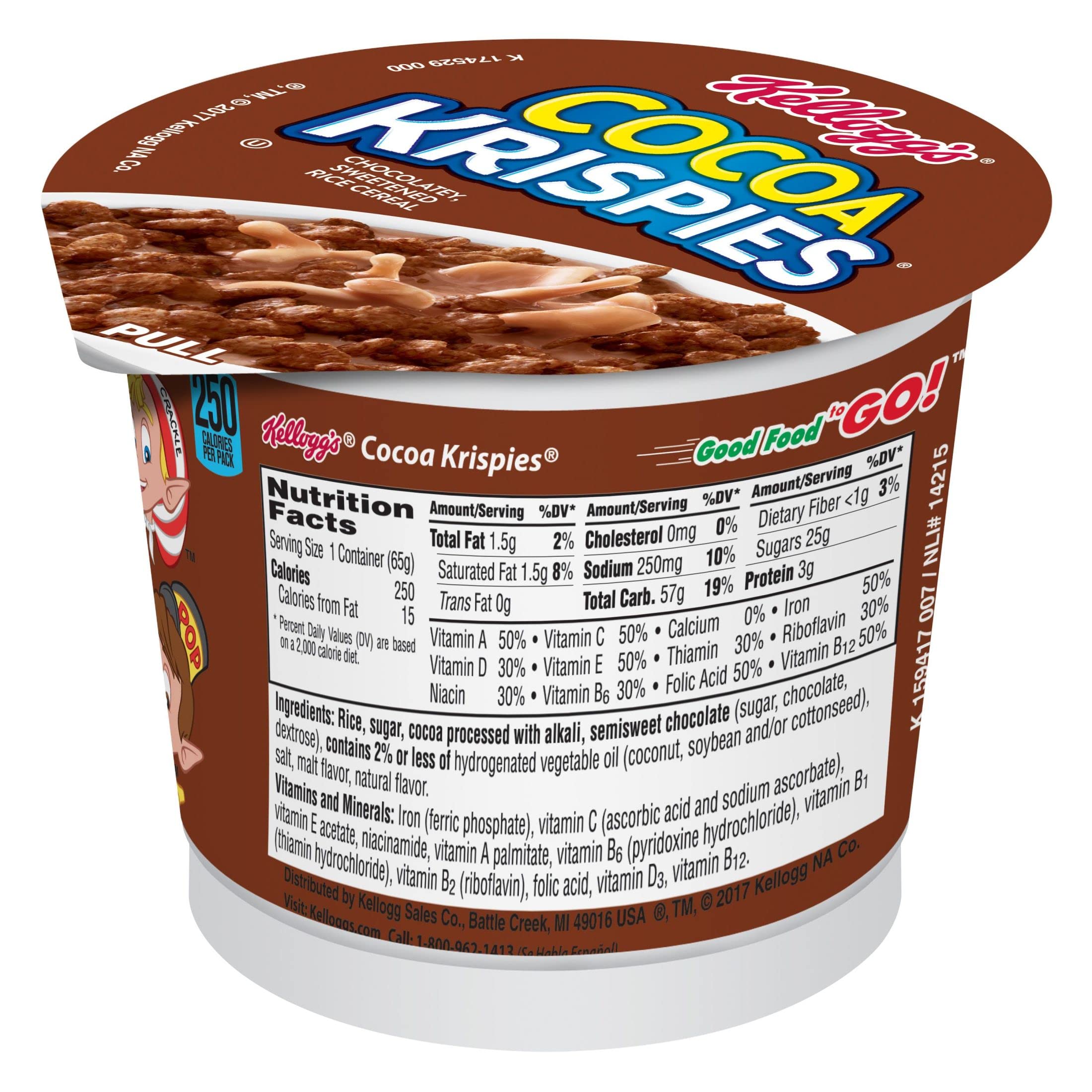 Kellogg's Cocoa Krispies Breakfast Cereal Cups, Kids Snacks, Cereal Cups to Go, Original, 27.6oz Case (12 Cups)