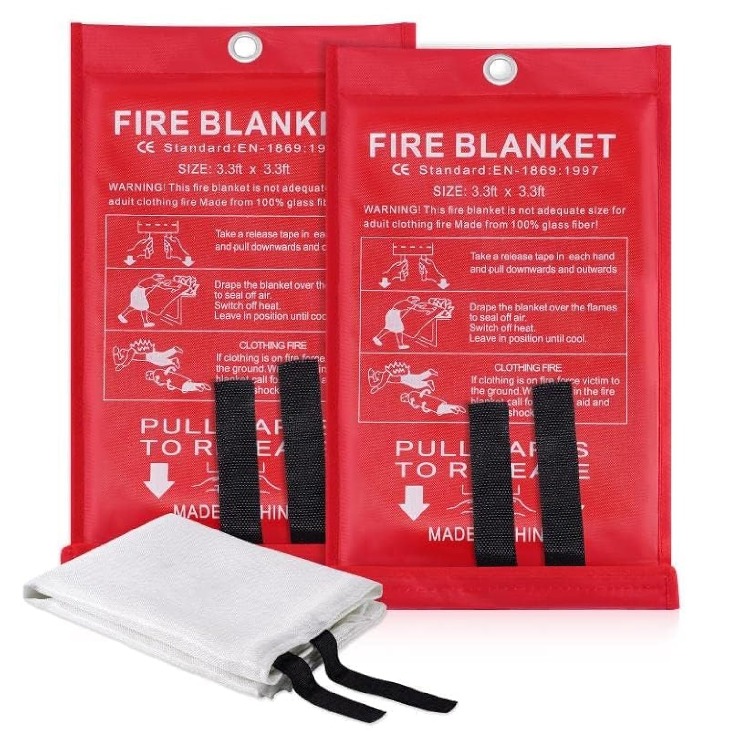 Emergency Fire Blanket for Home Safety 40"x40" Reusable Flame-Resistant Emergency Cover | Optimal Fire Protection Gear with Easy Storage - Ideal for Kitchen, Office (2pack)