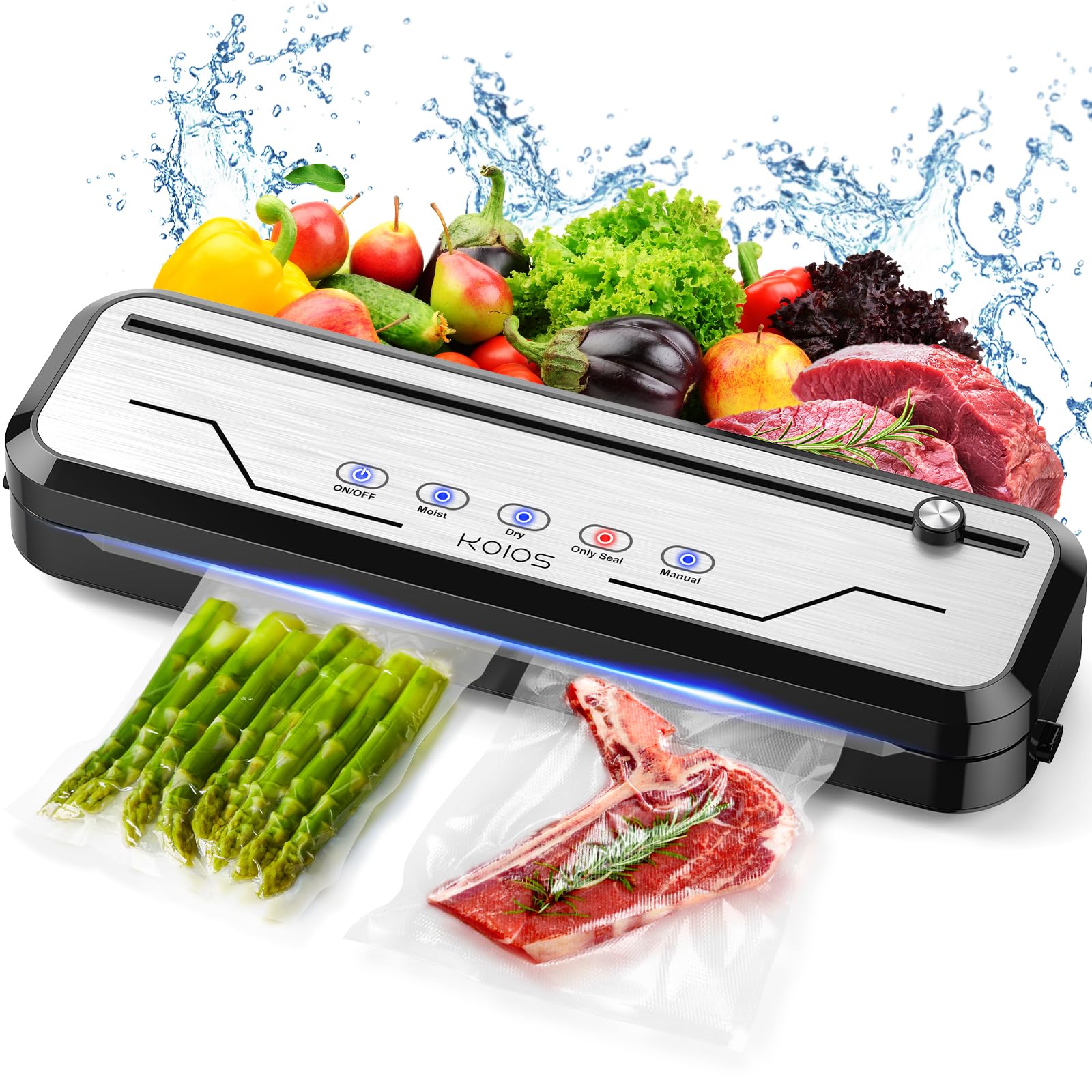 Vacuum Sealer for Food, Multi-Functional Vacuum Sealer Machine Compact Air Sealing System with Build-in Cutter, LED Indicator Dry & Moist Modes with 15 Vacuum Bags for Food Vacuum Sealing (Silver)