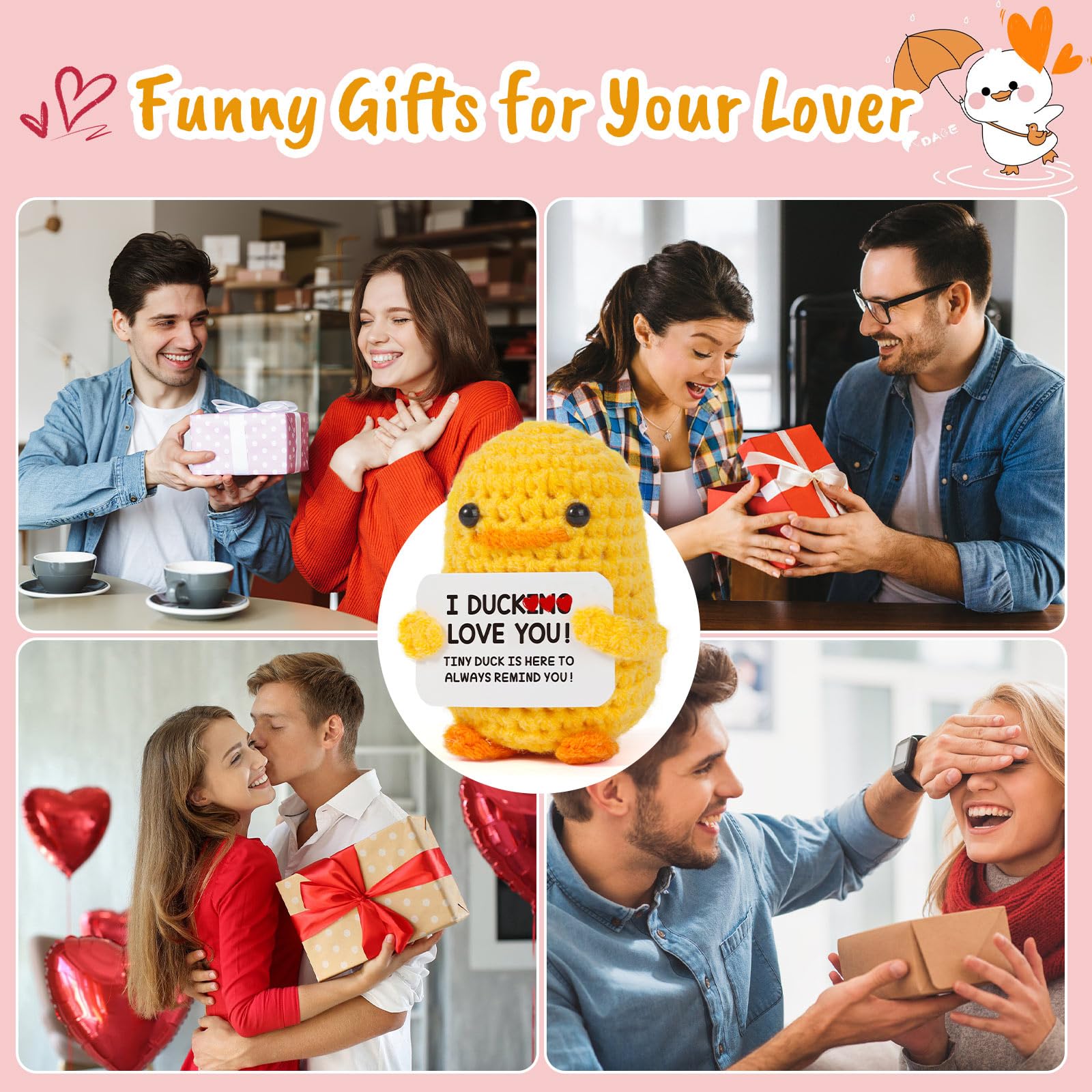 MBL Boyfriend Girlfriend Wife Husband Gifts, I Duck Love You - Handmade Crochet Funny Cute Duck for Couple Fiance Wife Husband Him Her Birthday Christmas Stocking Stuffers Valentine's Day Gifts