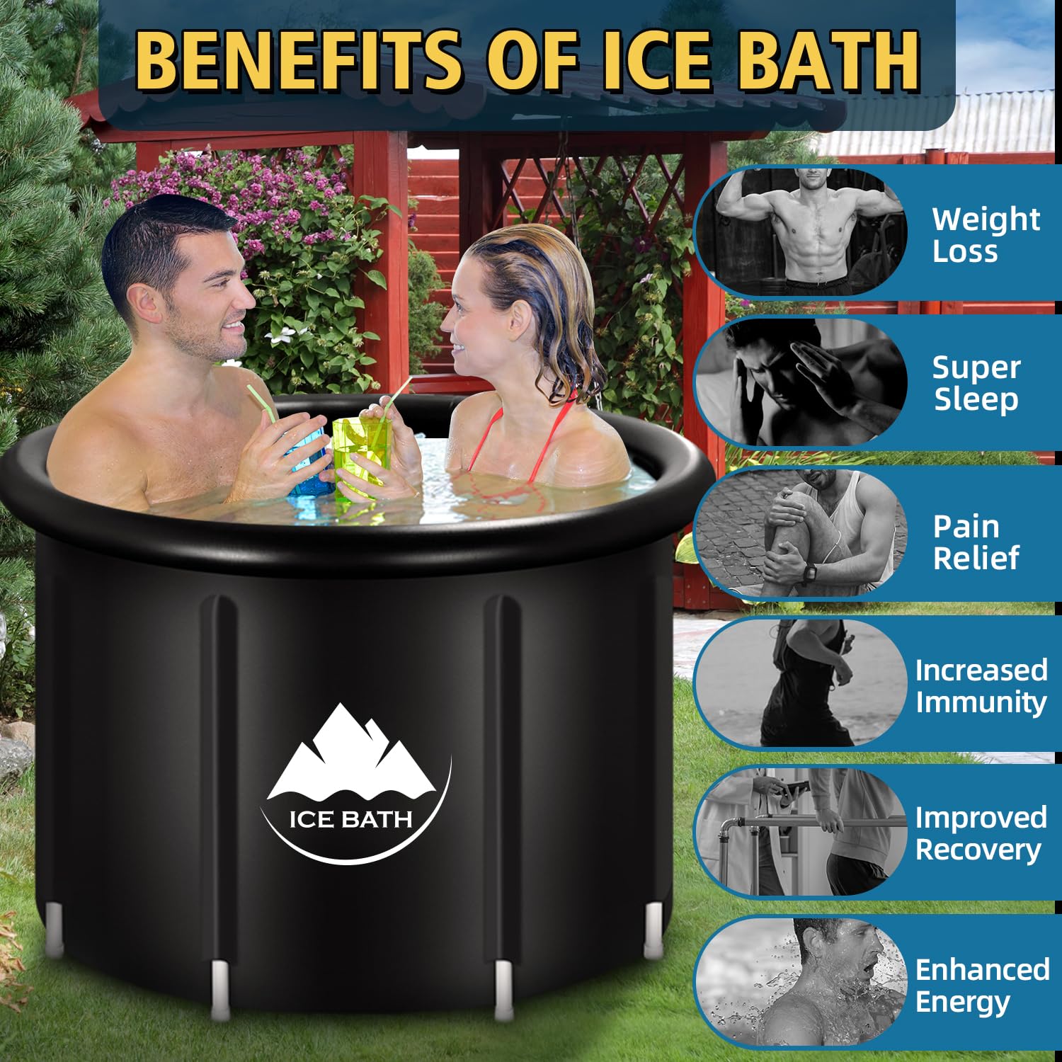 NVRGIUP Cold Plunge Tub, XL Large 116 Gal Ice Bath Tub For 2 Adults Athletes, Portable Cold Water Inflatable Plunge Pool With Cover, Multiple Layered, Carry Bag for Recovery & Cold Water Therapy