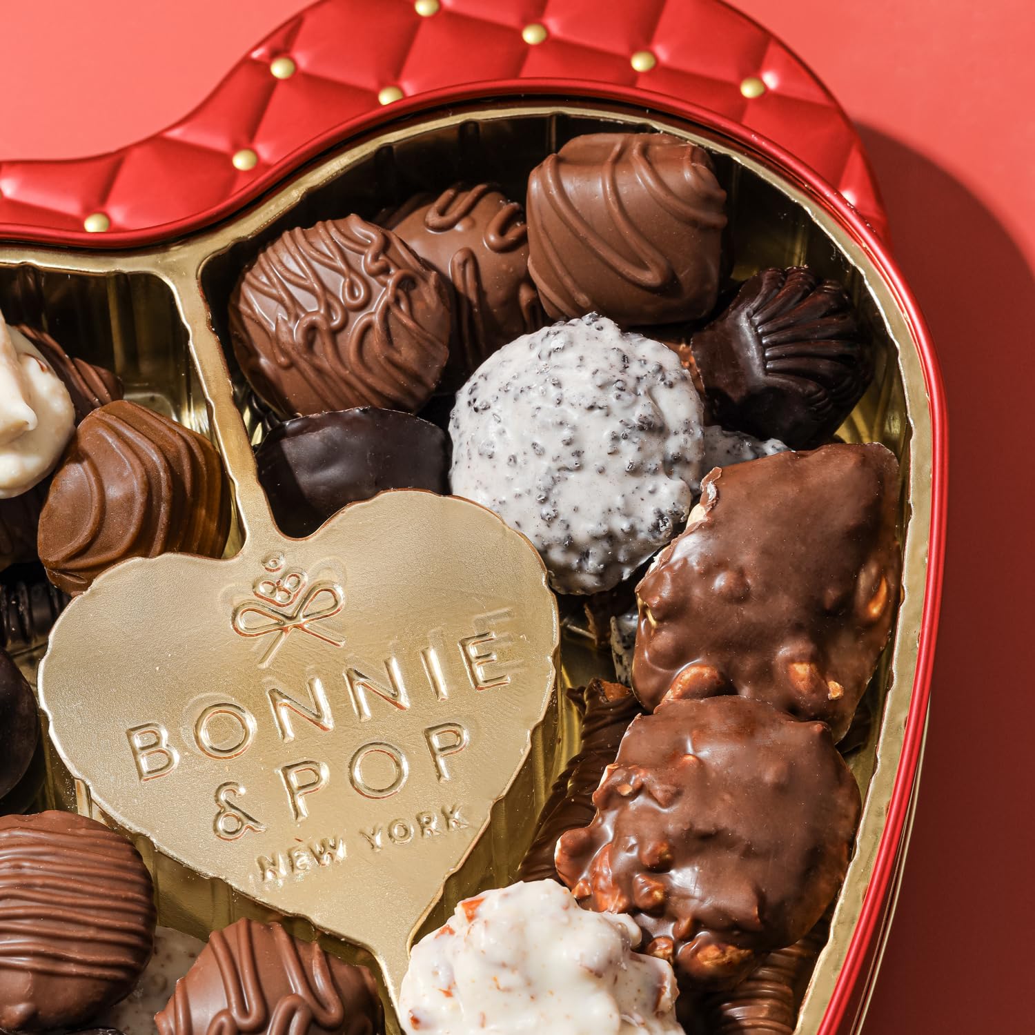 Valentines Day Chocolate Gift Basket | Heart Shaped Gift Present for Anniversary, Engagement, Bridal Wife, Girlfriend, Spouse, Partner, Love, Romance with Assorted Milk Chocolate Truffles | Bonnie and Pop