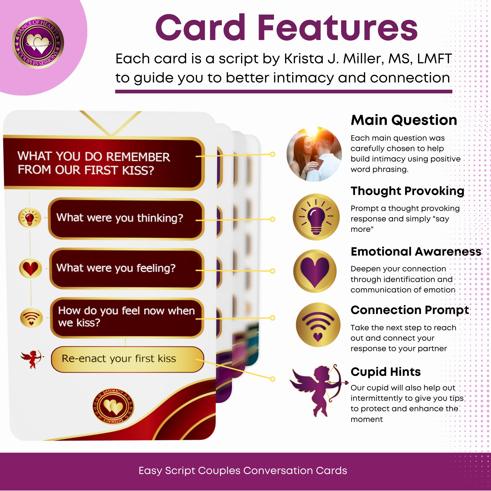 Dance of Hearts Couples Sessions: Therapist-Created Conversation Cards – A Couples Game with Scripts for Communication and Relationship Growth – Ideal for Date Nights, Gifts, and Deep Connection