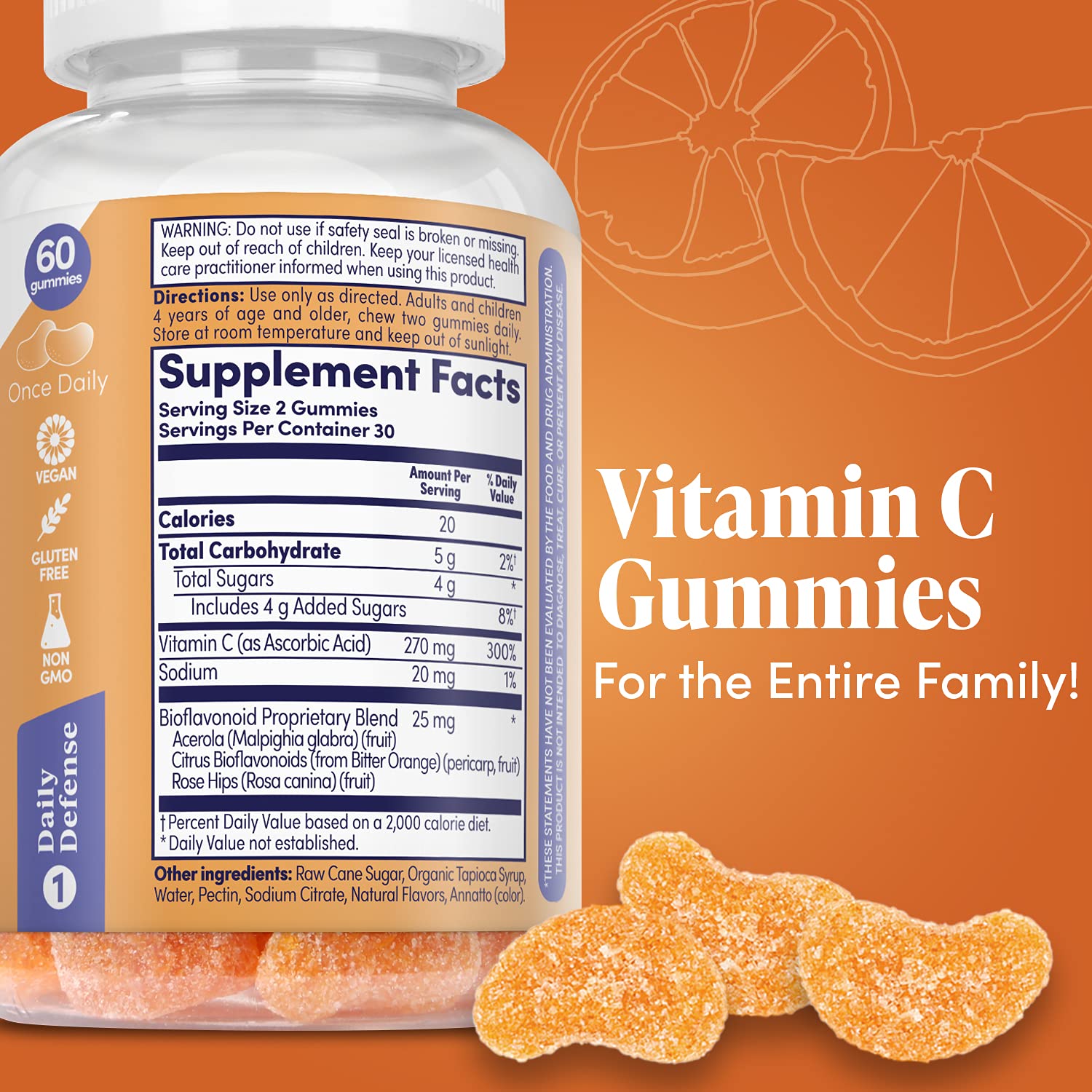 Zand Orange C Gummies | Immune Support for Adults & Kids with Vitamin C, Acerola & Rose HIPS | 60ct, 30 Serv.