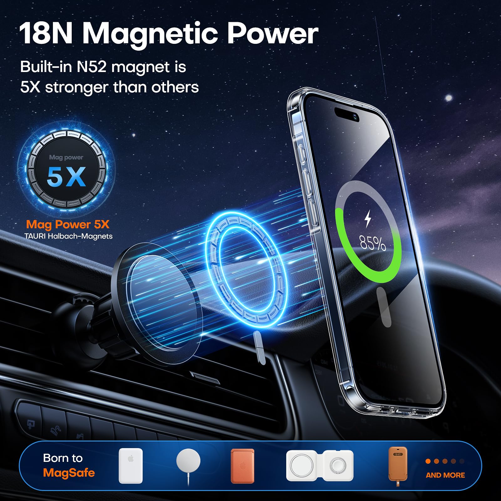 TAURI 5 in 1 Magnetic for iPhone 15 Pro Case Clear, [Designed for Magsafe] with 2X Screen Protector +2X Camera Lens Protector, [Not-Yellowing] Slim Shockproof Case for iPhone 15 Pro